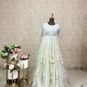 Ruffled half white gown