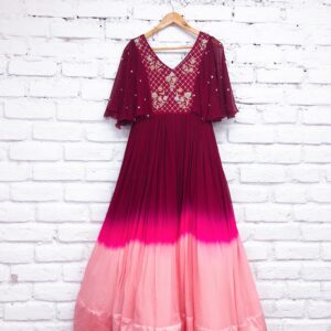 Wine to Pink Ombre Gown