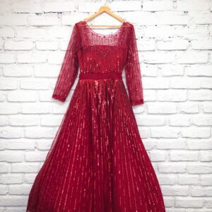 Red Sequenced Long Gown