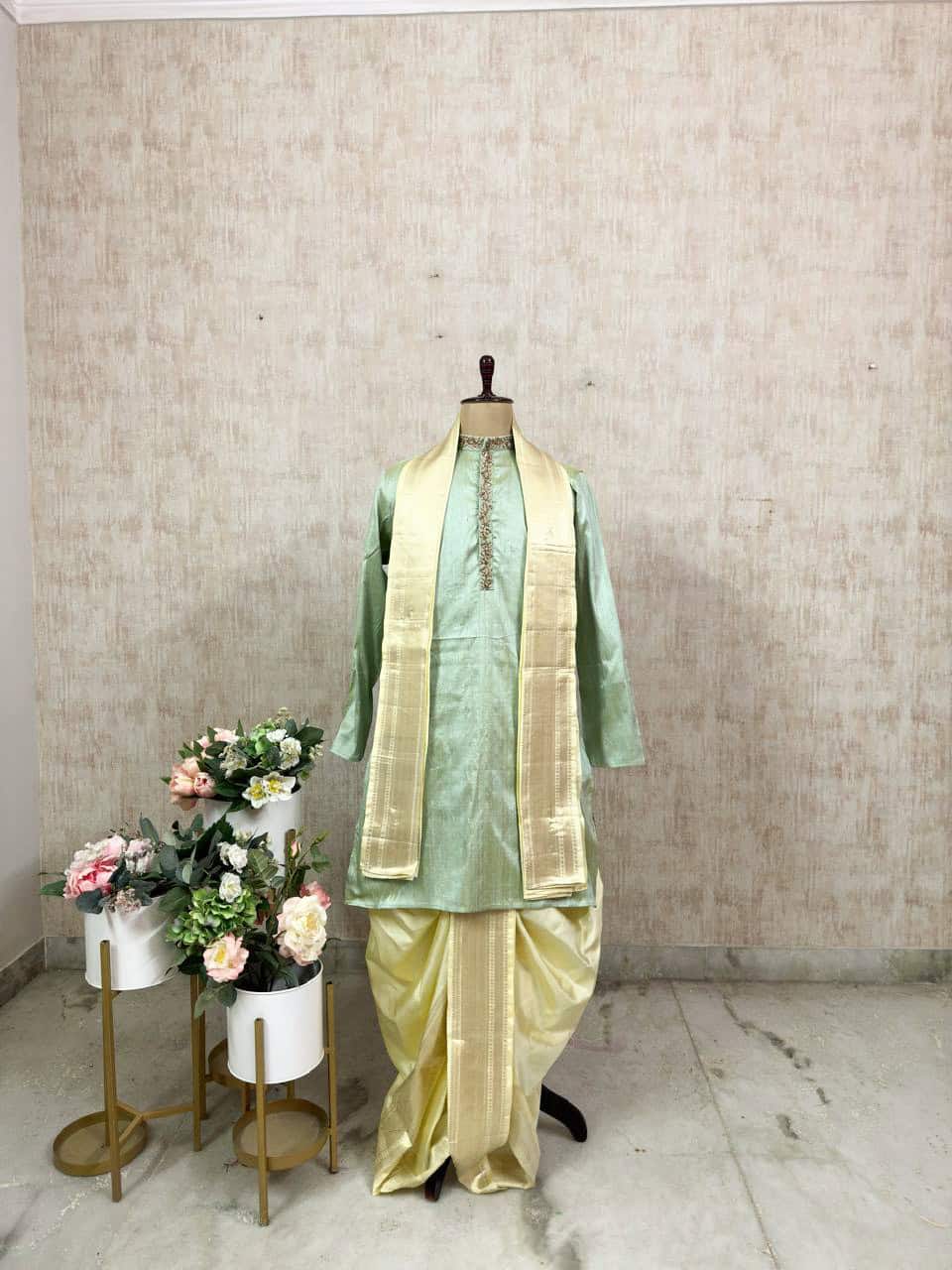 Sage & Gold Dhoti Set