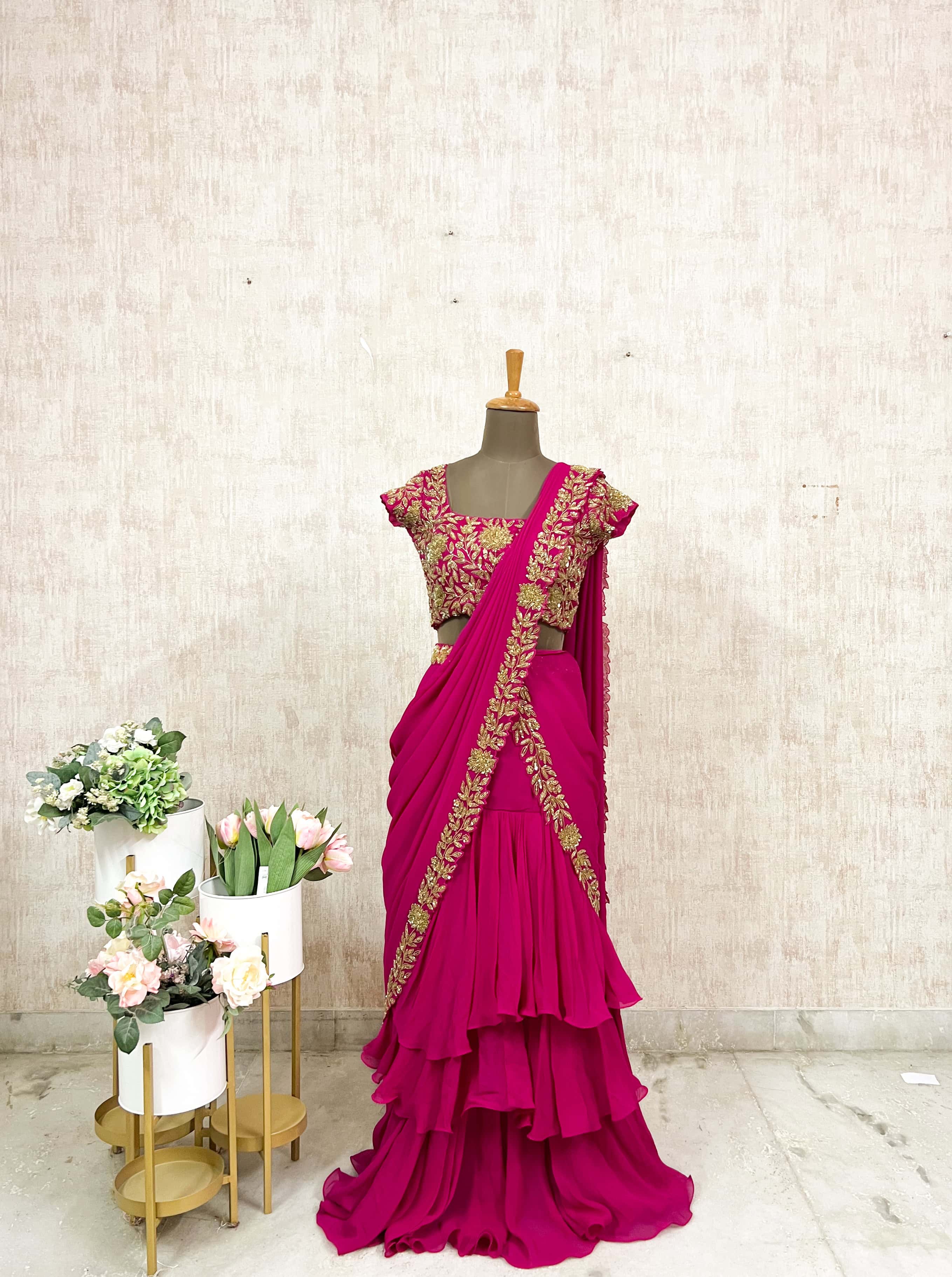 Fuchsia Ruffle Saree