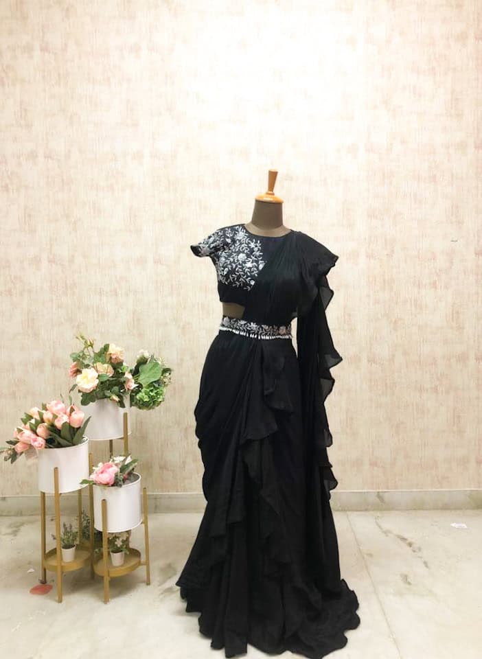 Midnight Ruffle Saree