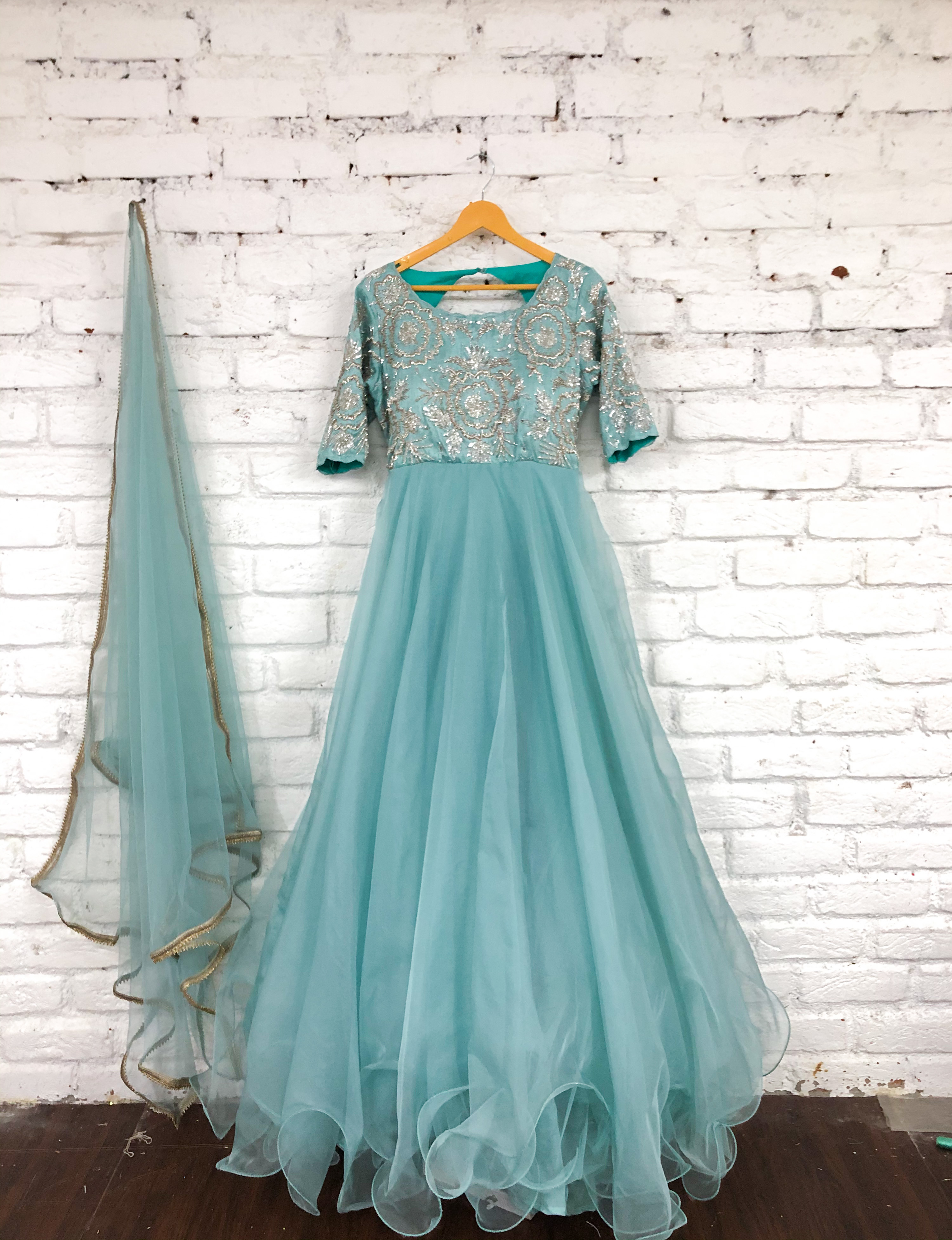 Sky Blue Embroidered Gown