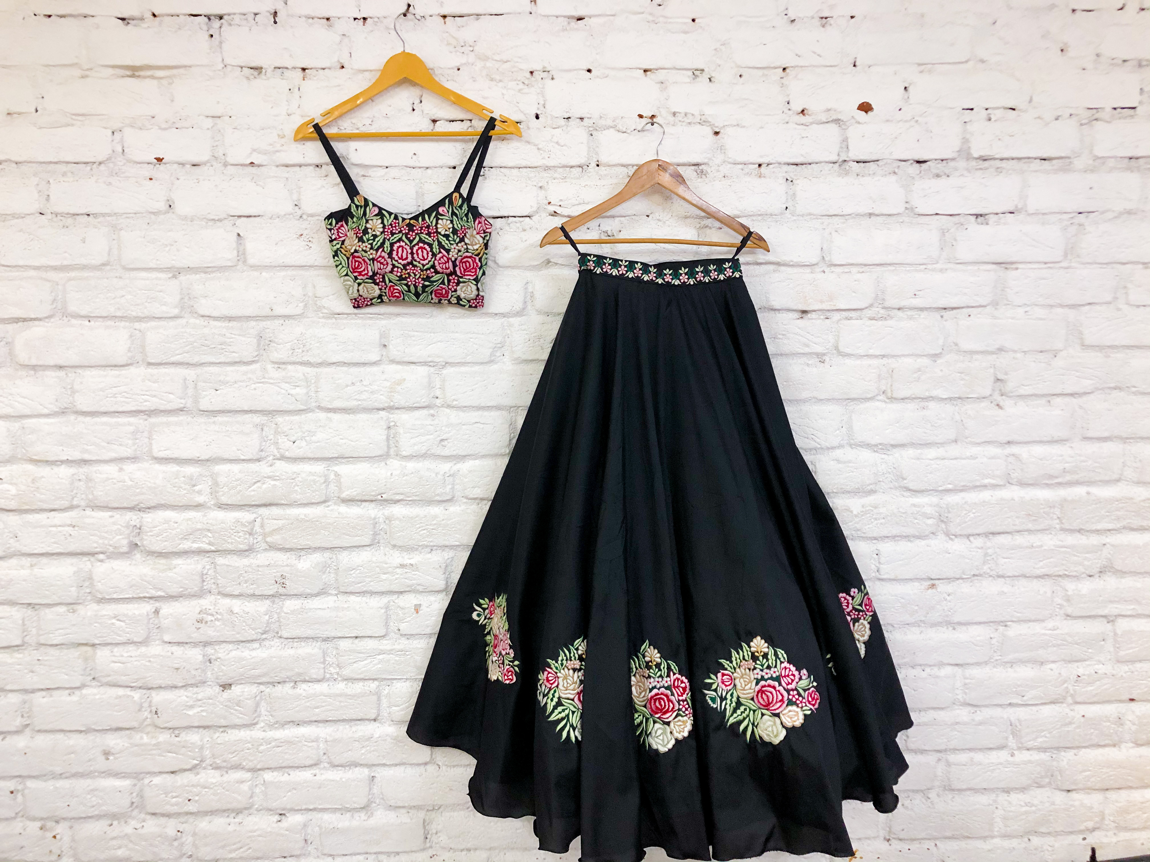 Black Floral Embroidered Lehenga Set