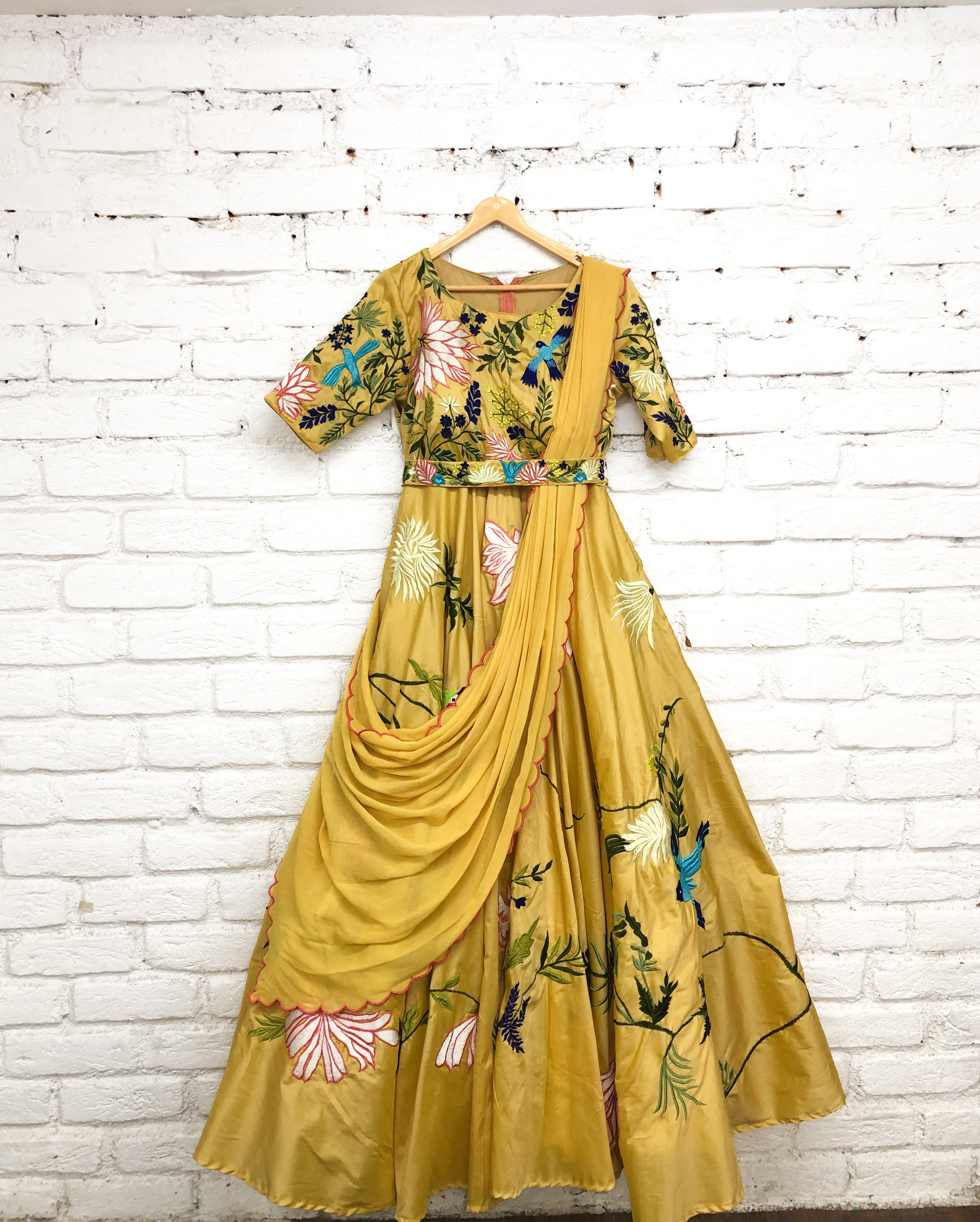 Ochre Yellow Floral Lehenga Set