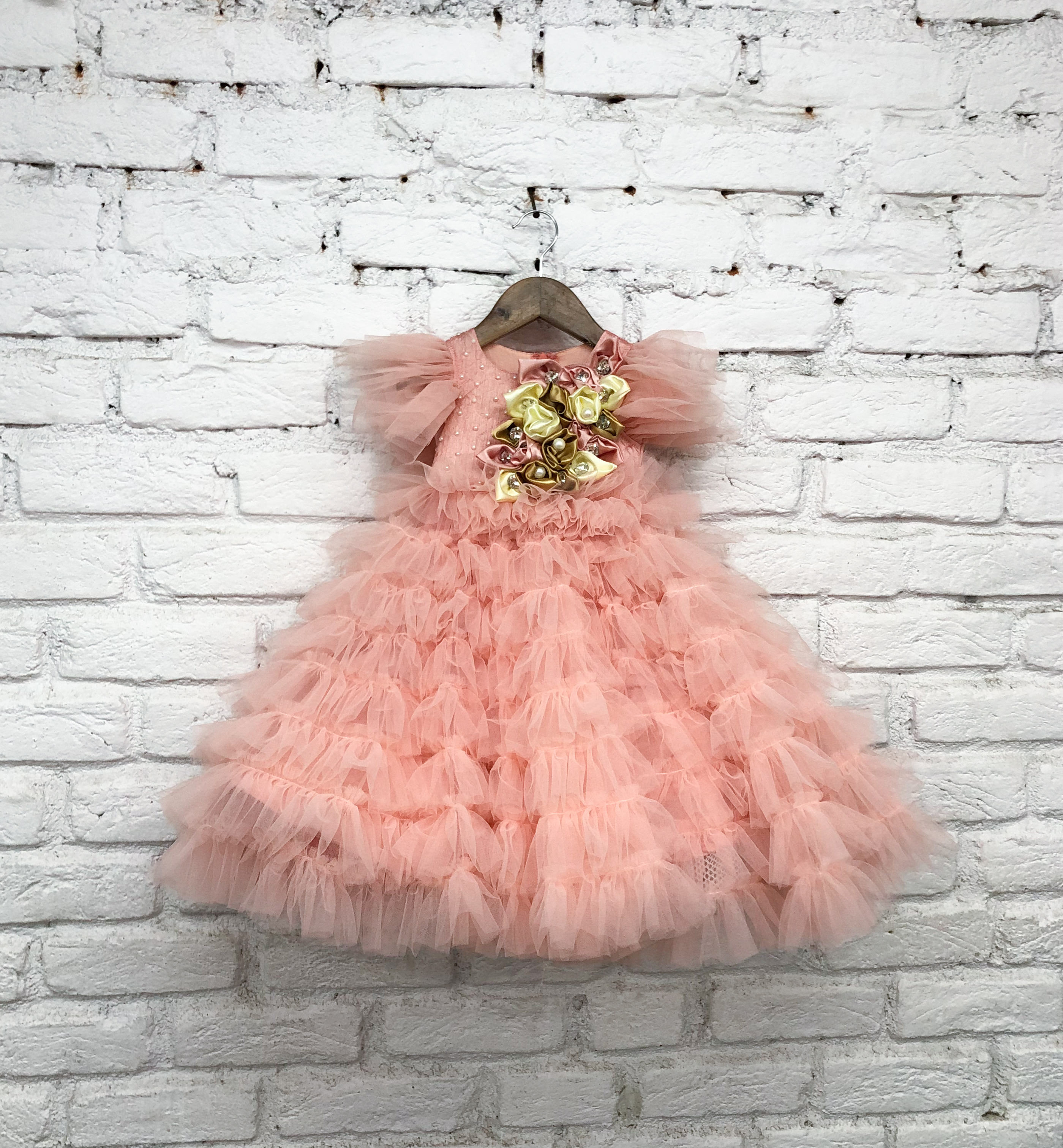 Peach Pink Ruffled Kid's Dress