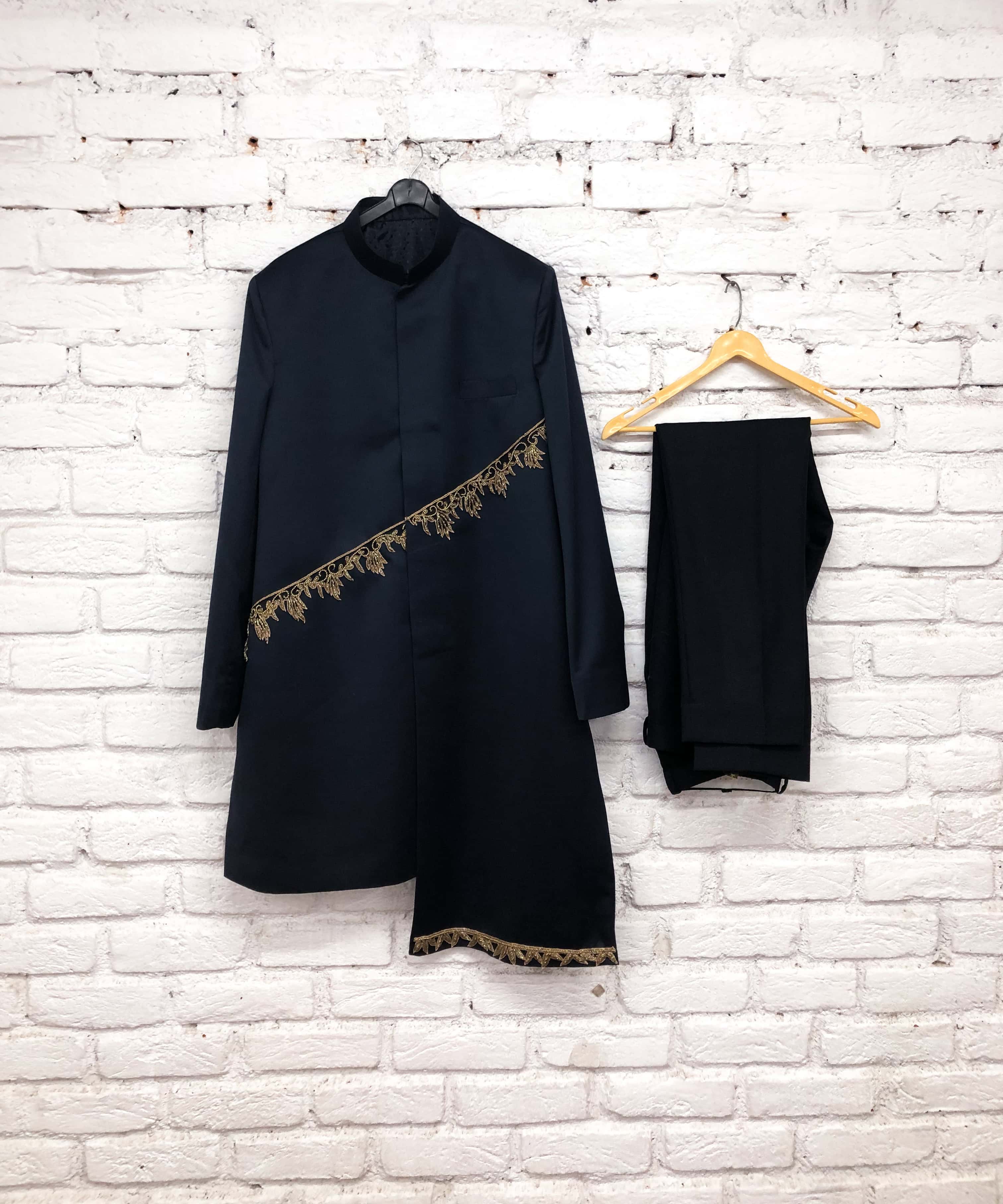 Elegant Black Kurta Pajama with Gold Embroidery