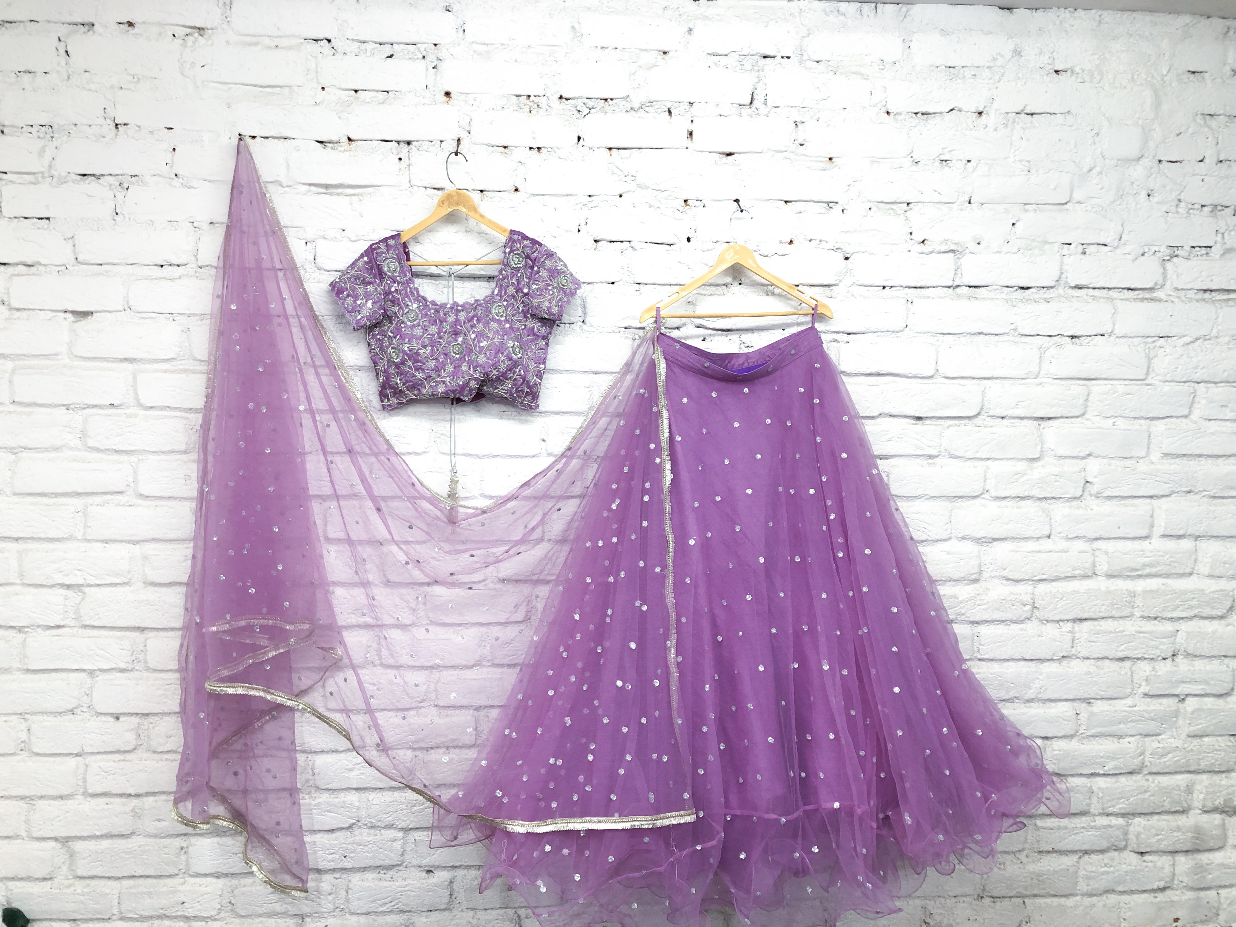 Lilac Lehenga with Silver Sequins