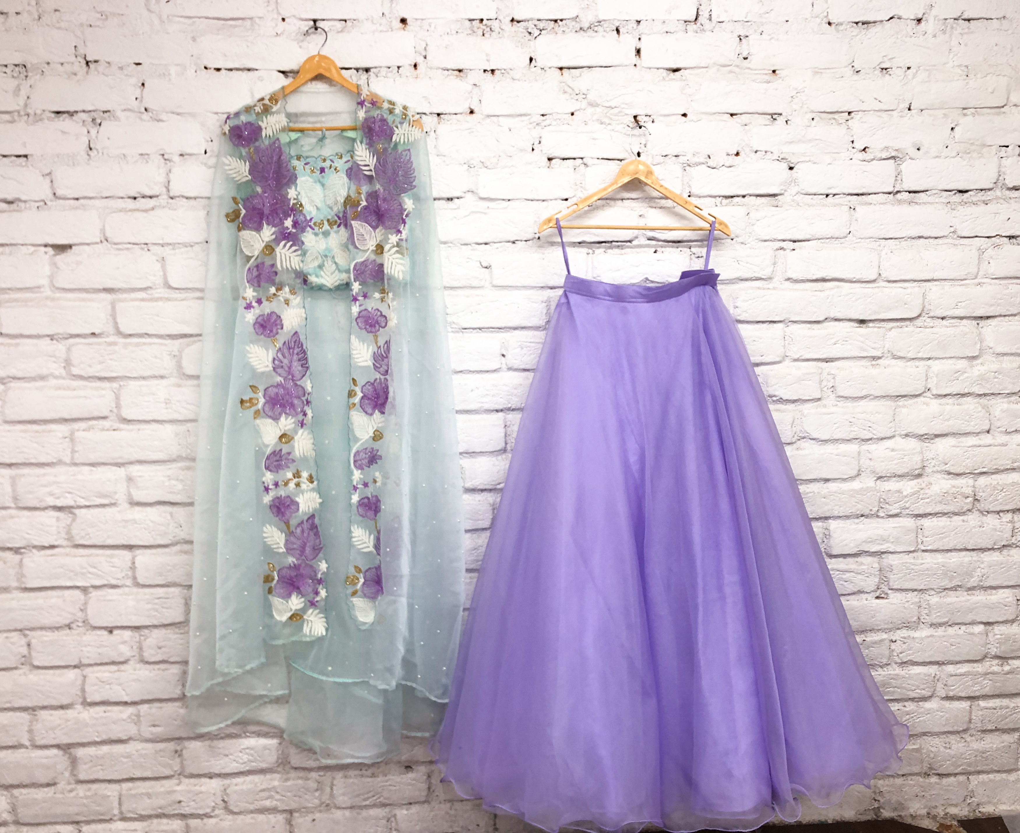 Lavender Lehenga with Floral Cape