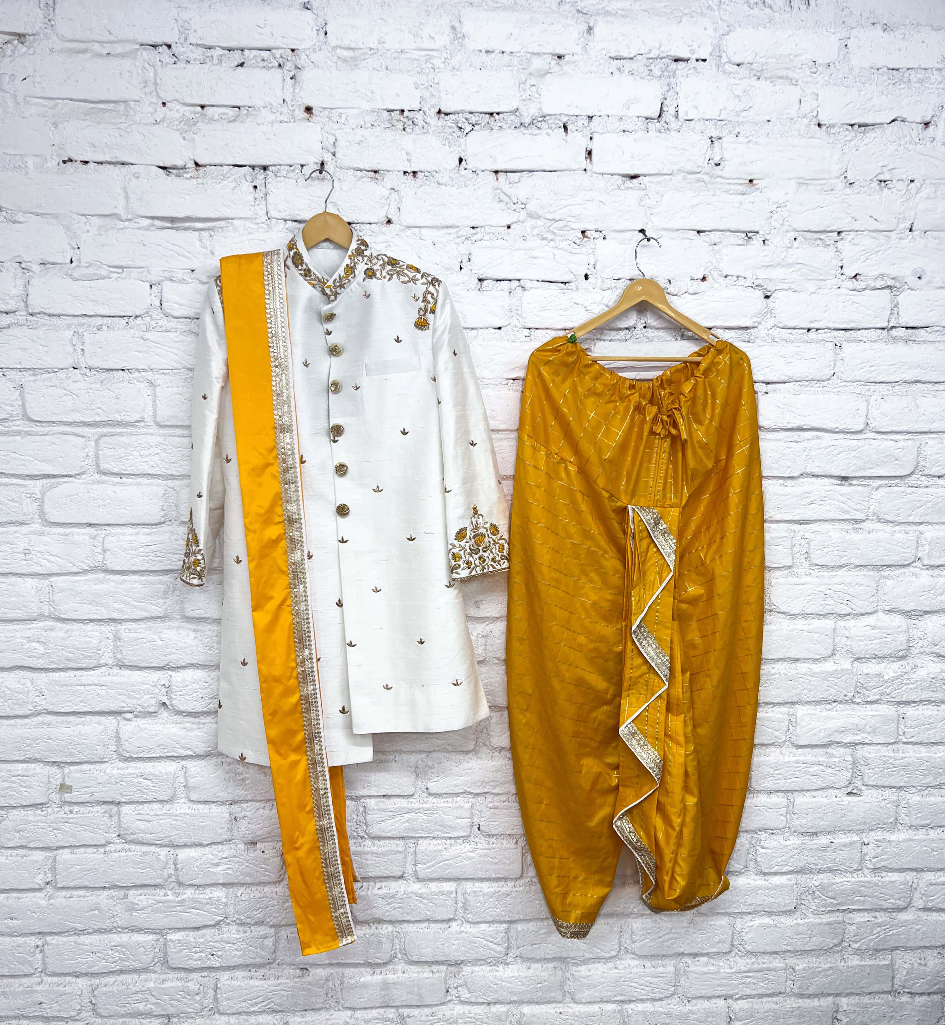 Cream Sherwani with Dhoti Pants
