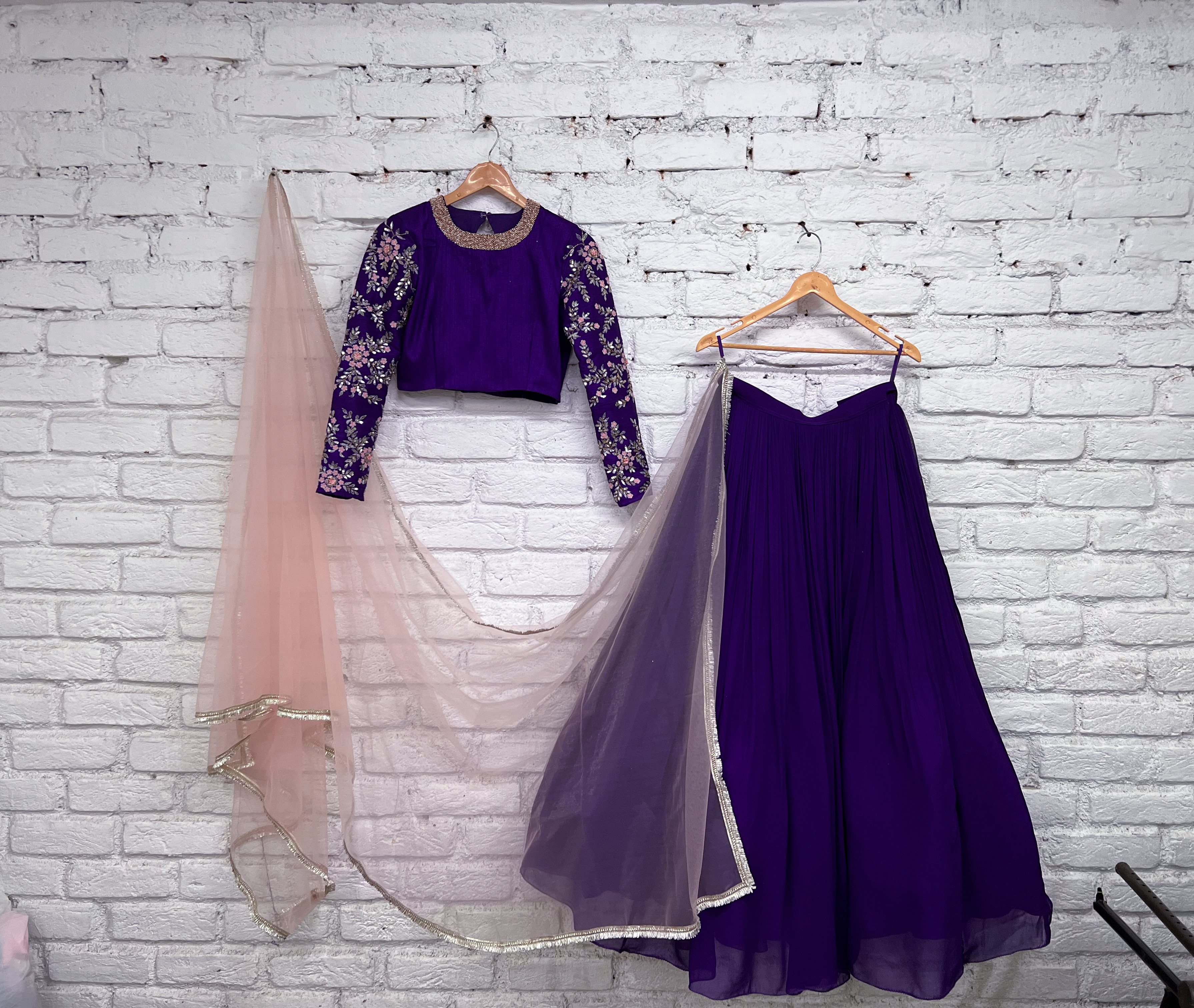Violet Lehenga with Embroidered Blouse