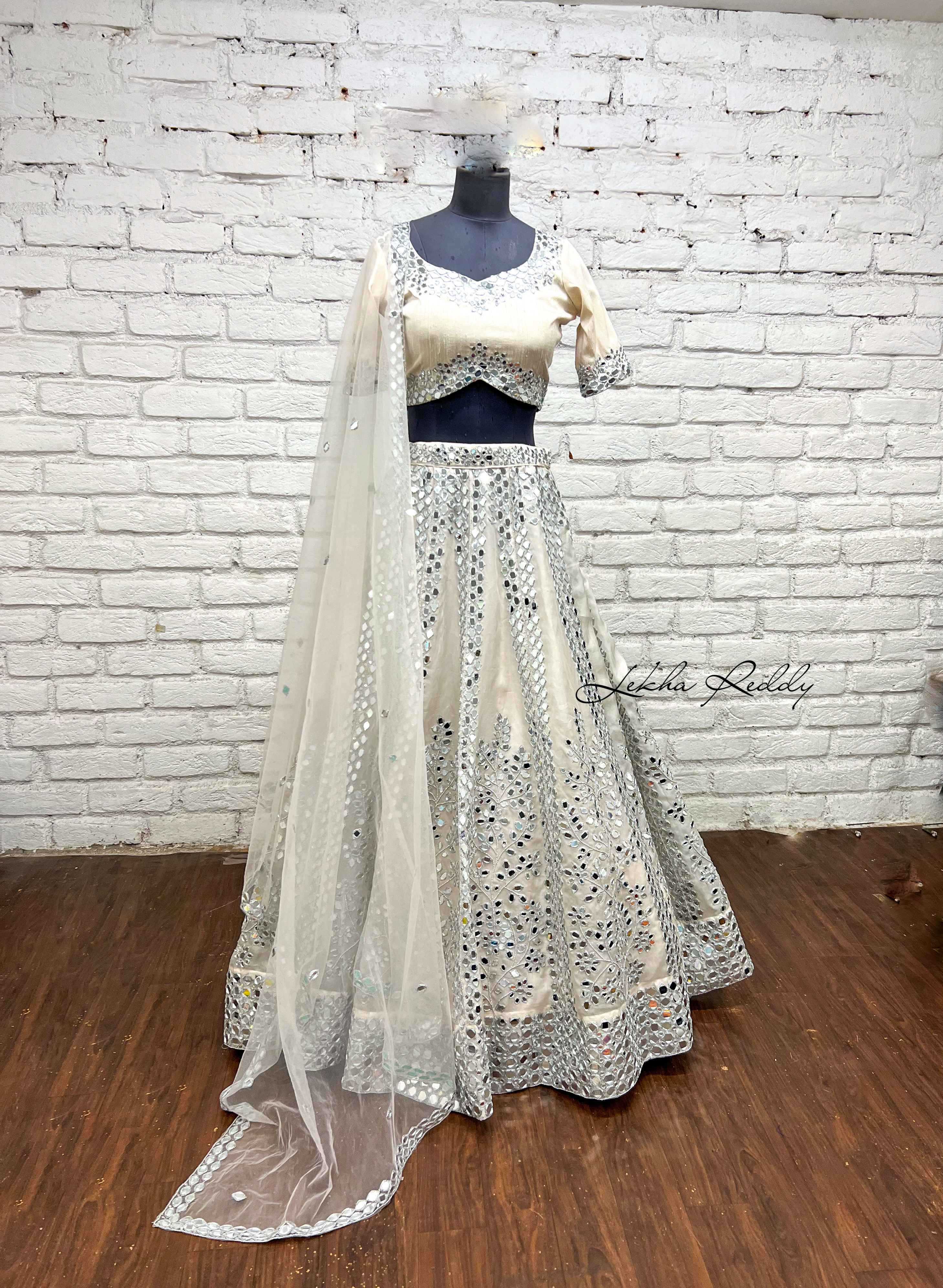 Off-White Mirror Work Lehenga Set