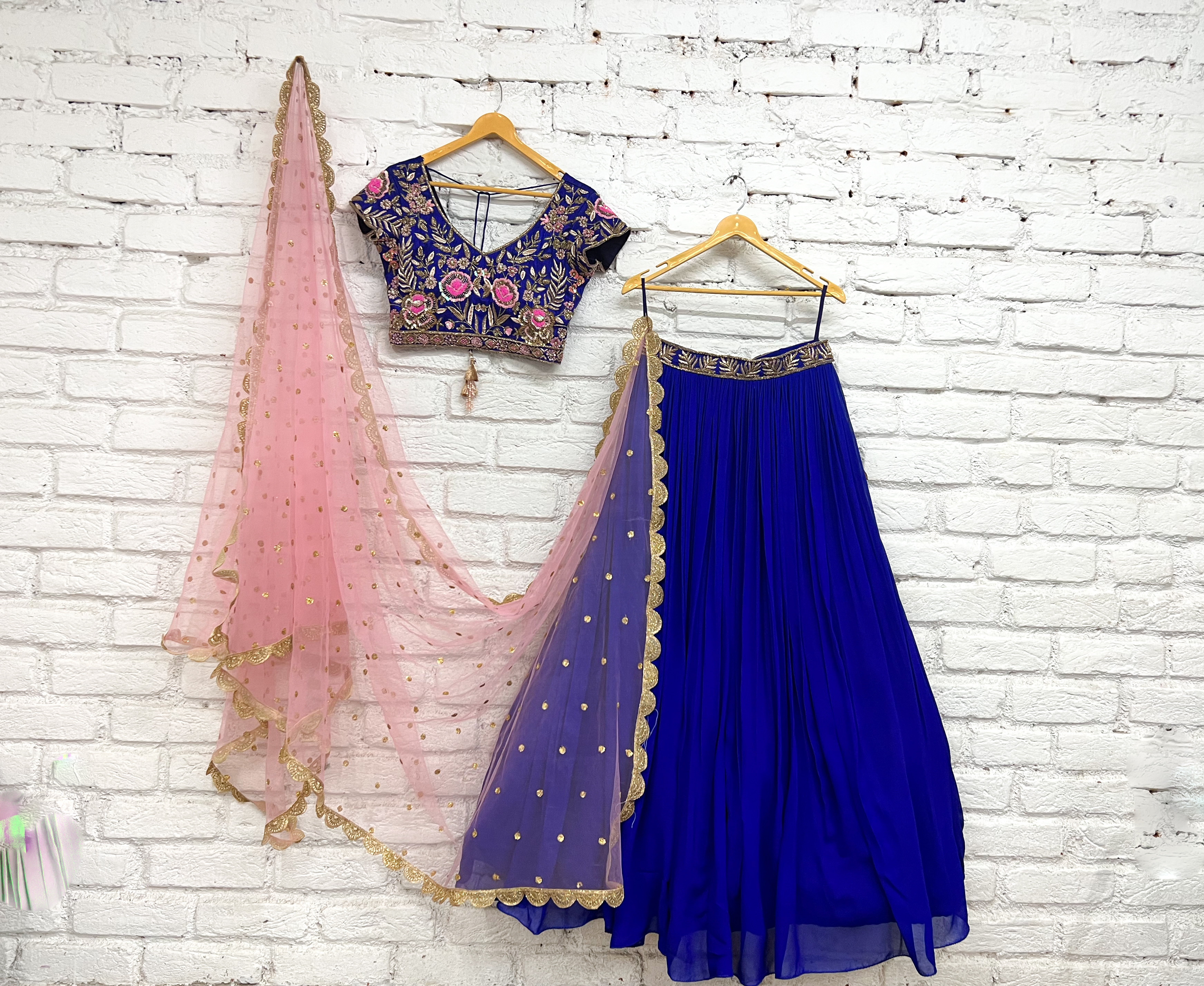 Royal Blue and Pink Lehenga Set
