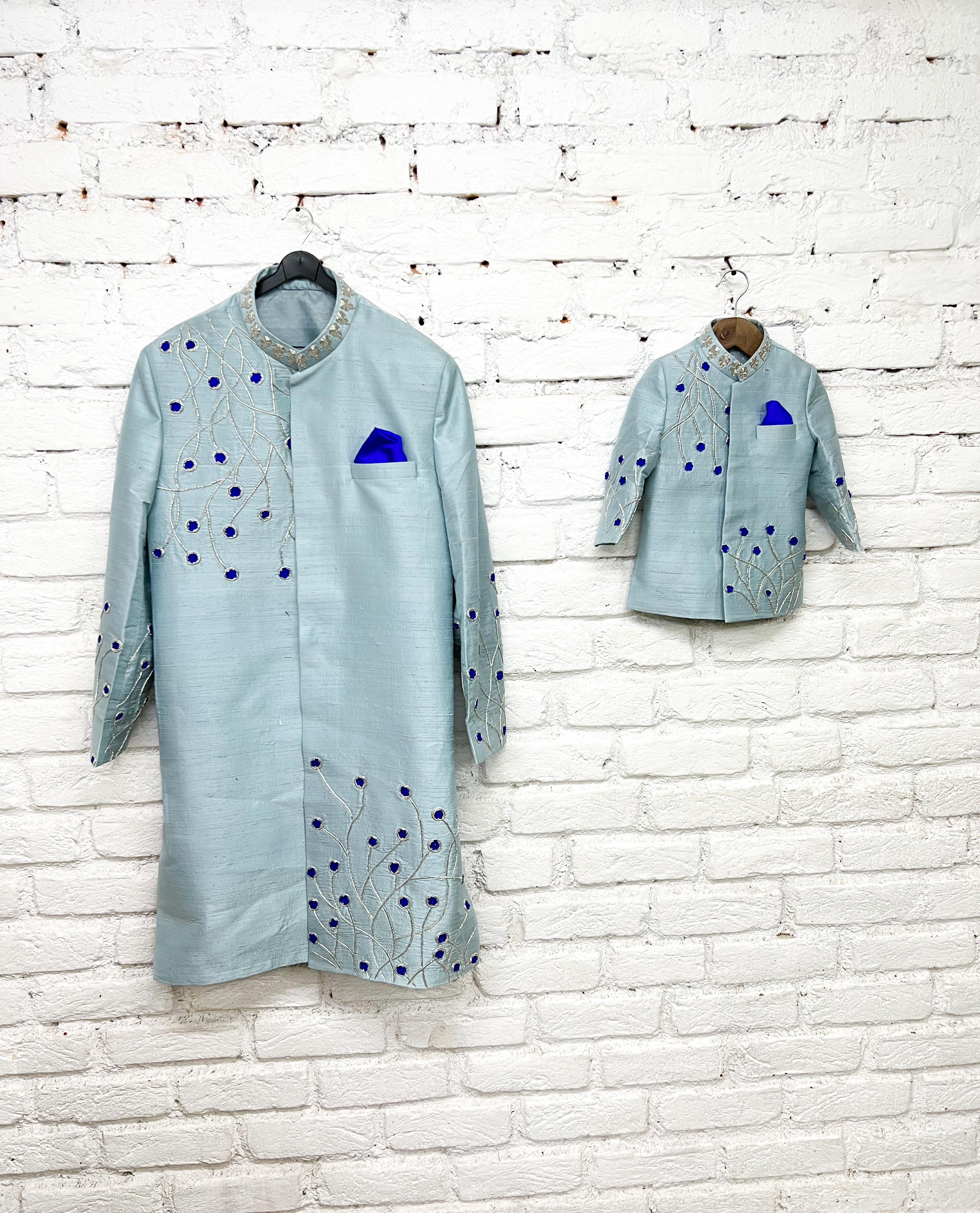 Sky Blue Kurta Set with Blue Embroidery