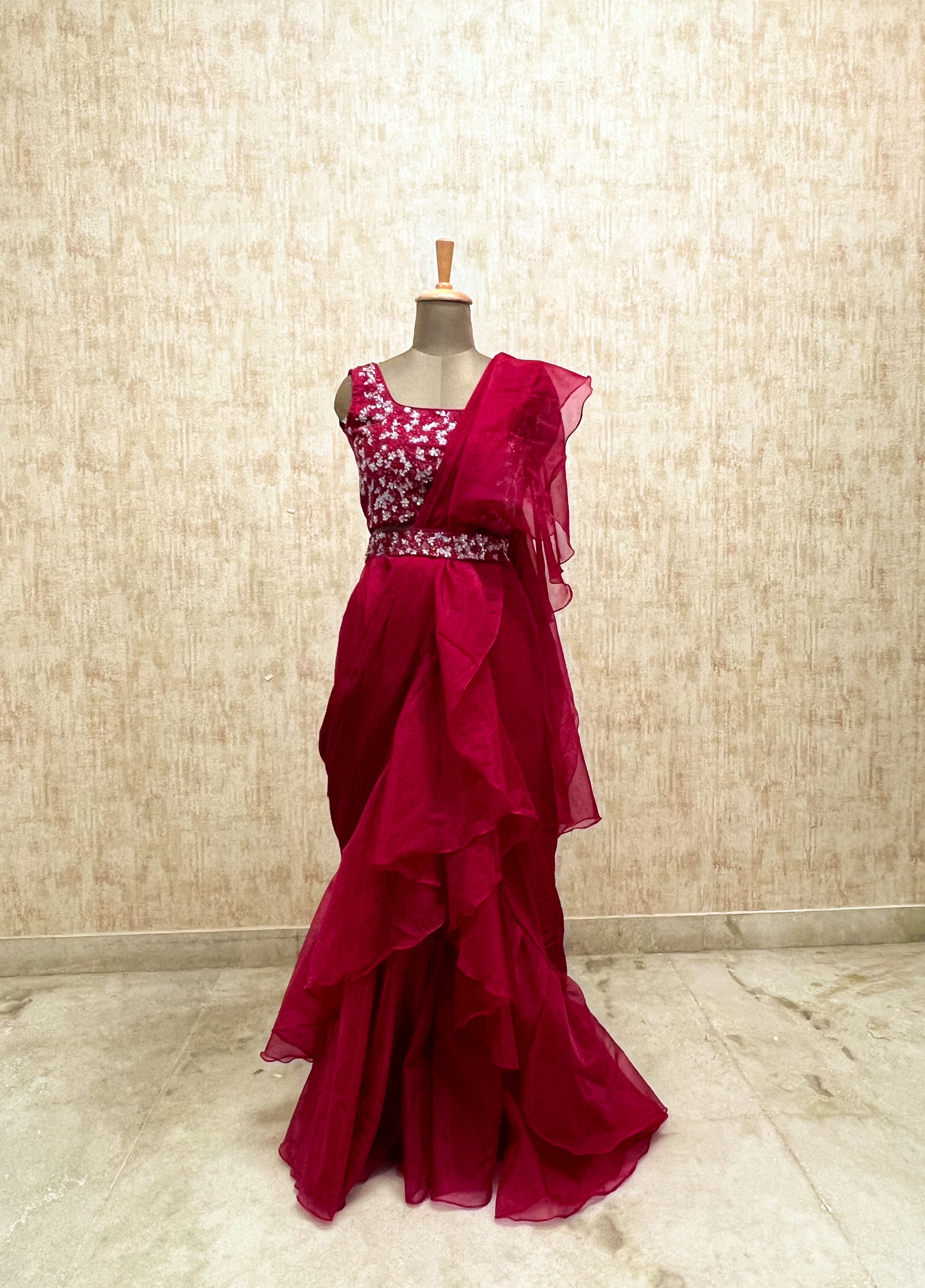 Floral Embroidered Ruffle saree