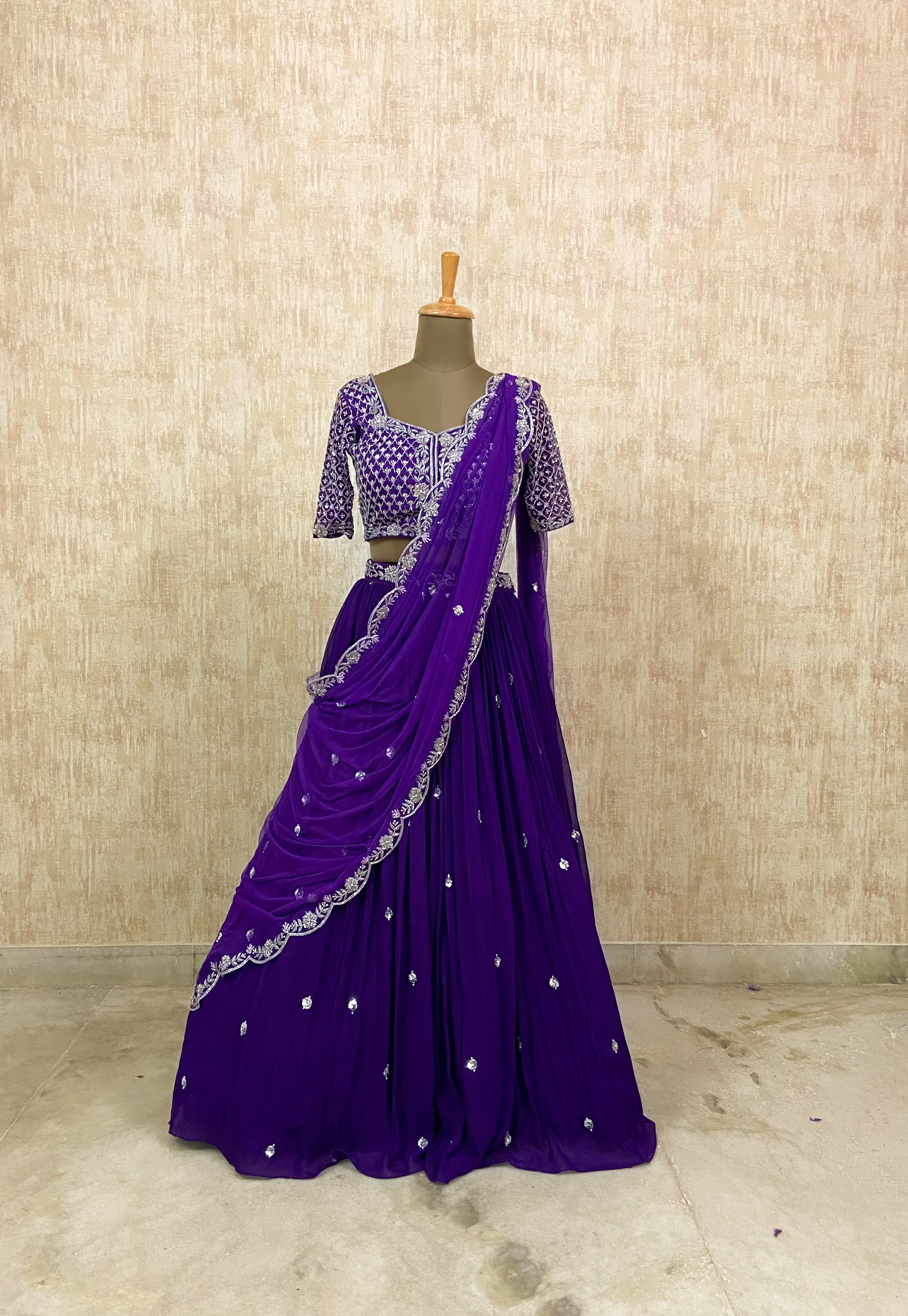 Royal Violet Embroidered Lehenga Set