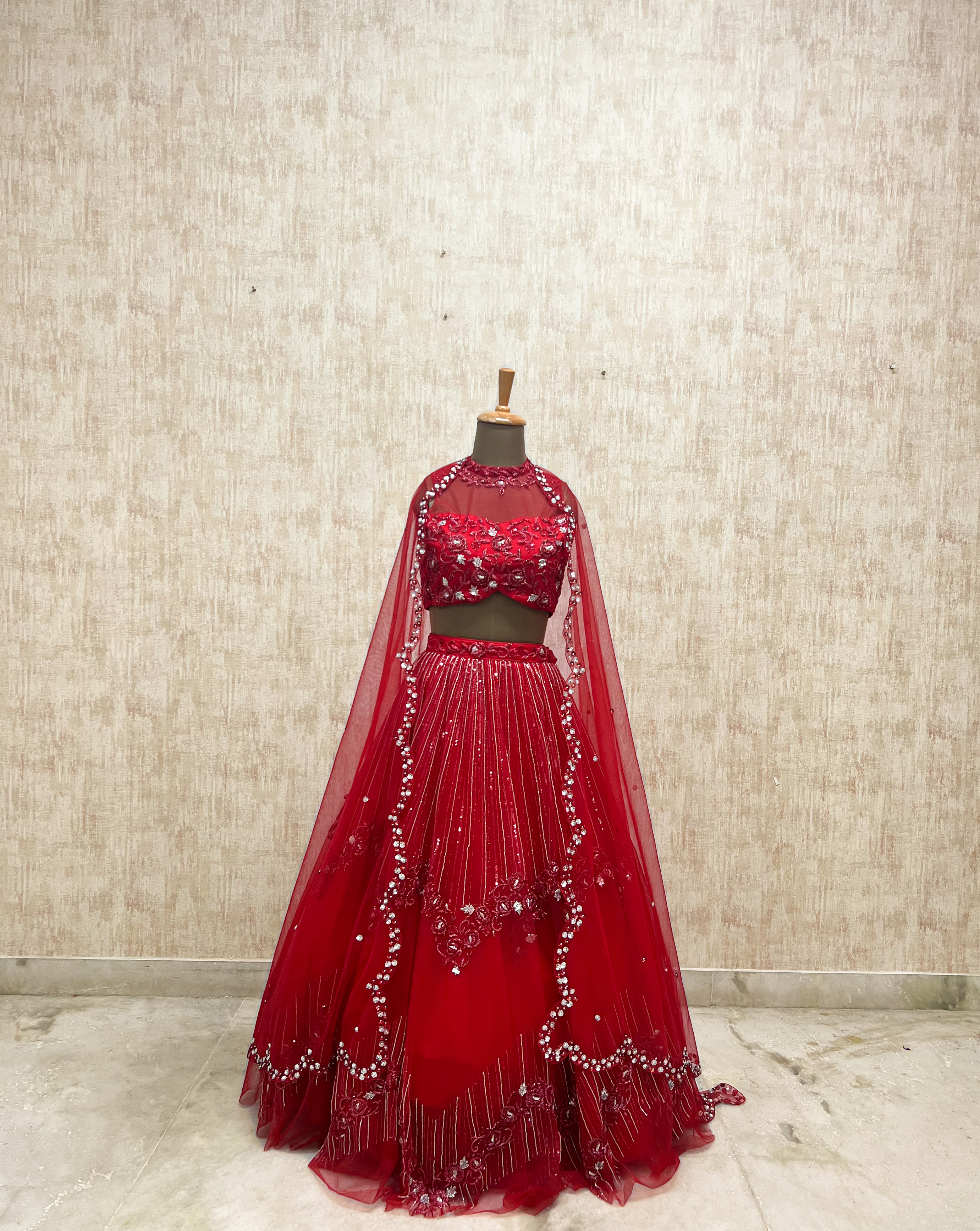 Crimson Mirror Work Lehenga Set