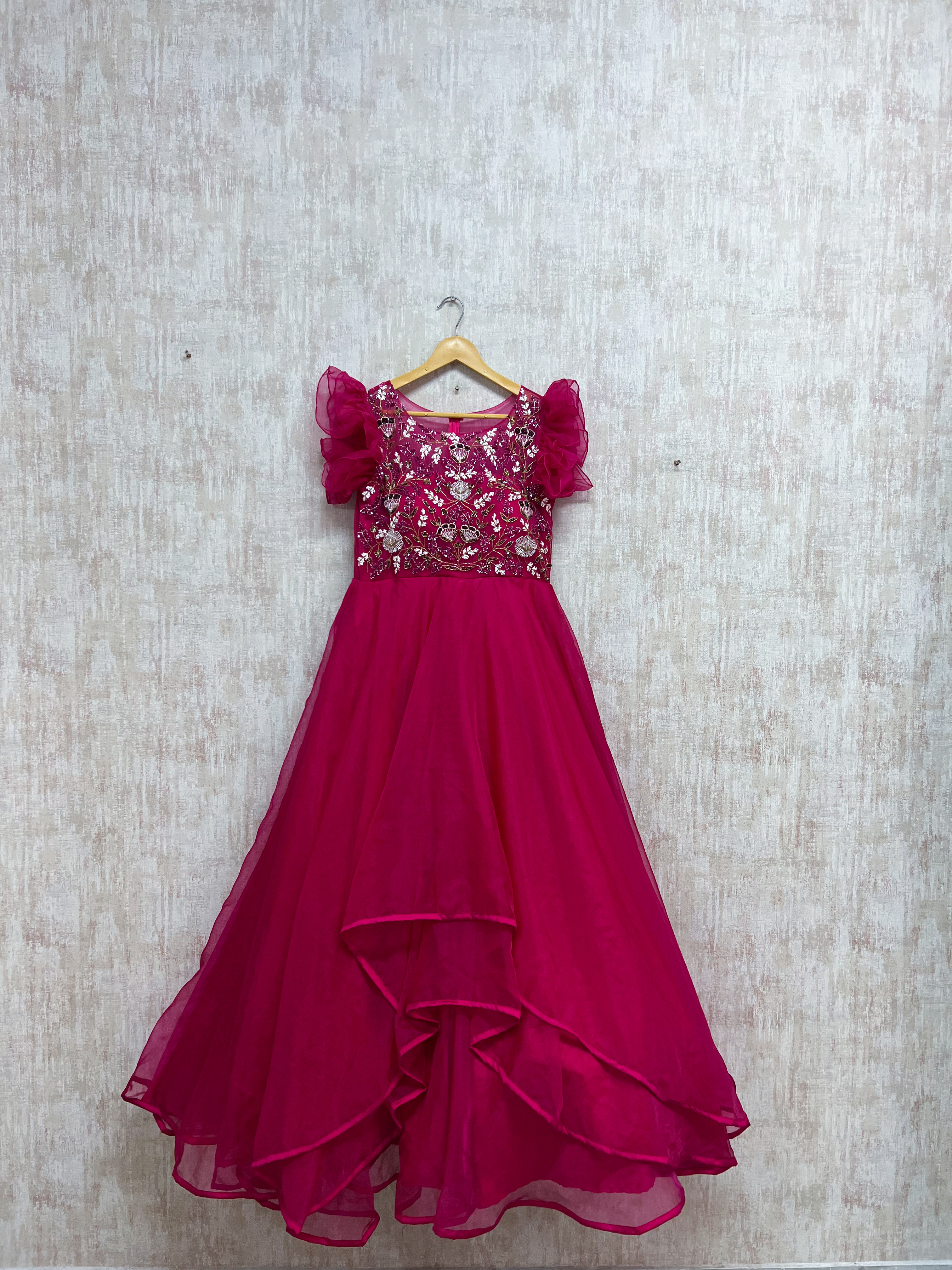 Elegant Magenta Embroidered Party Gown
