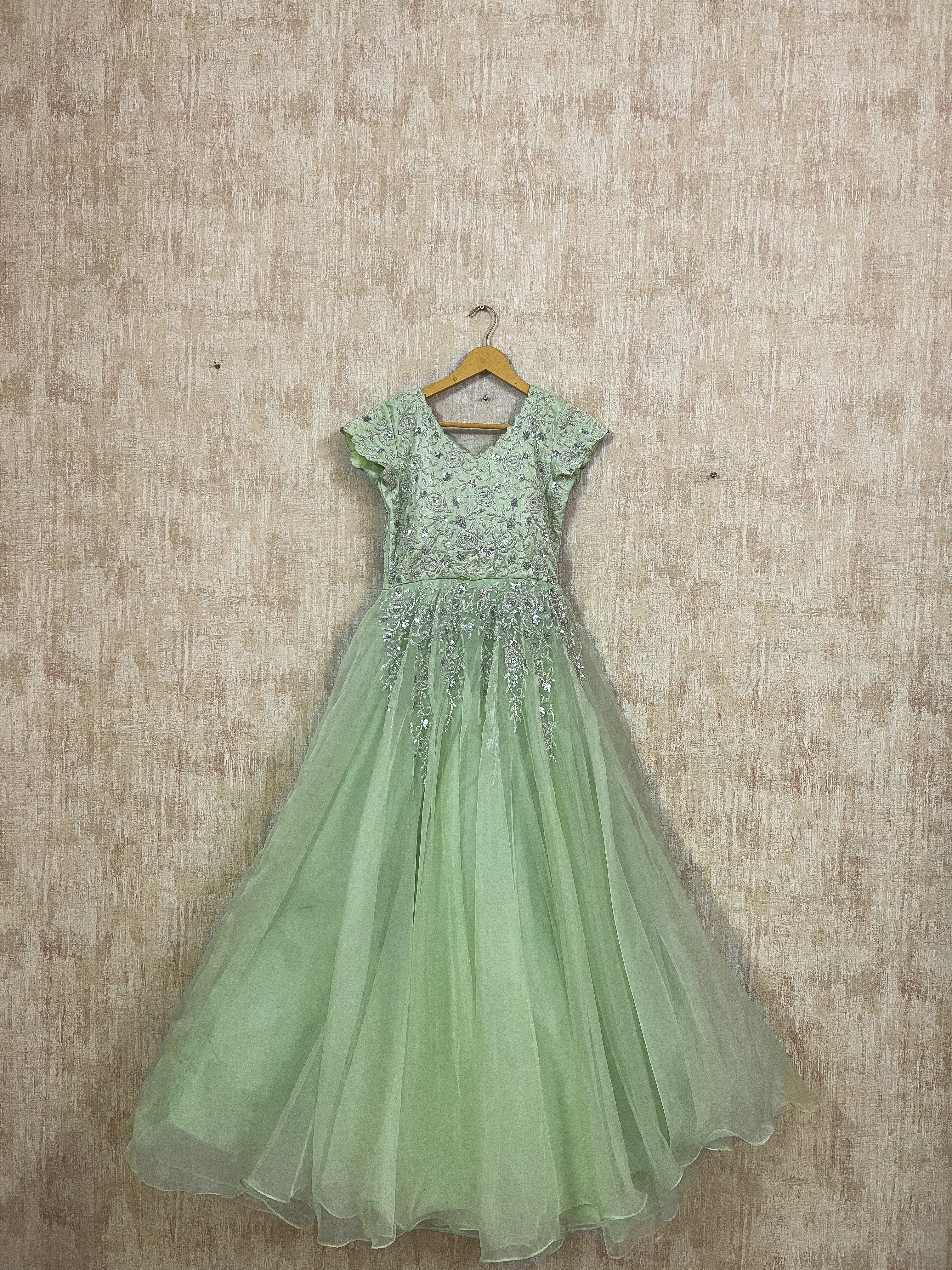 elegant light mint-green gown
