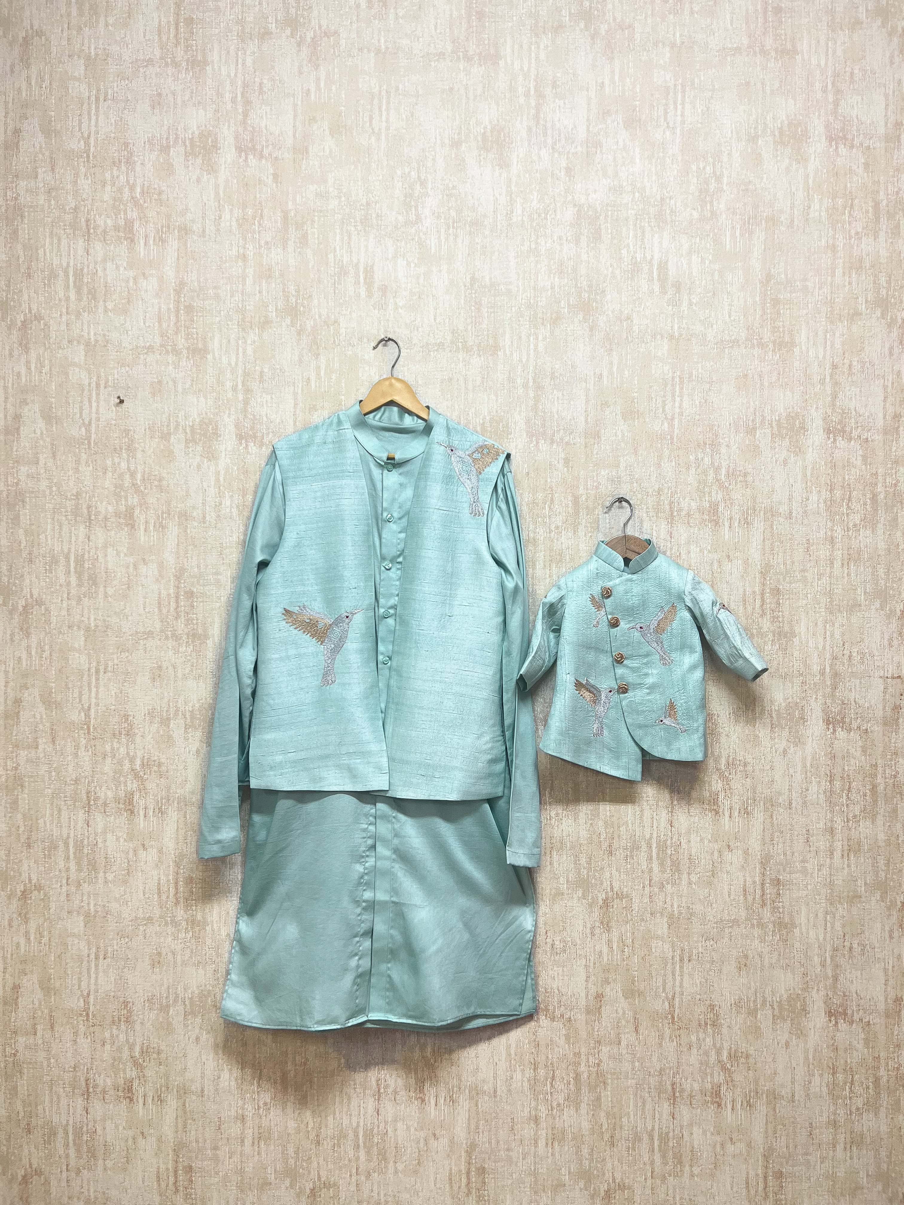 Mint Harmony Embroidered Kurta-Jacket Duo