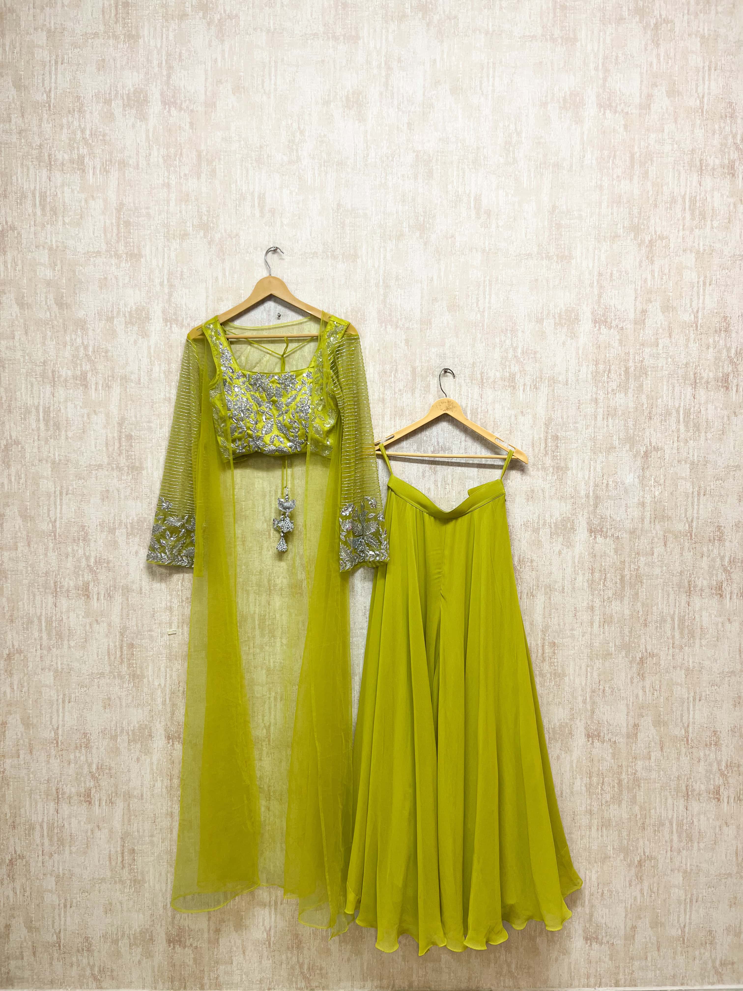 Lime Radiance Embroidered Cape Set