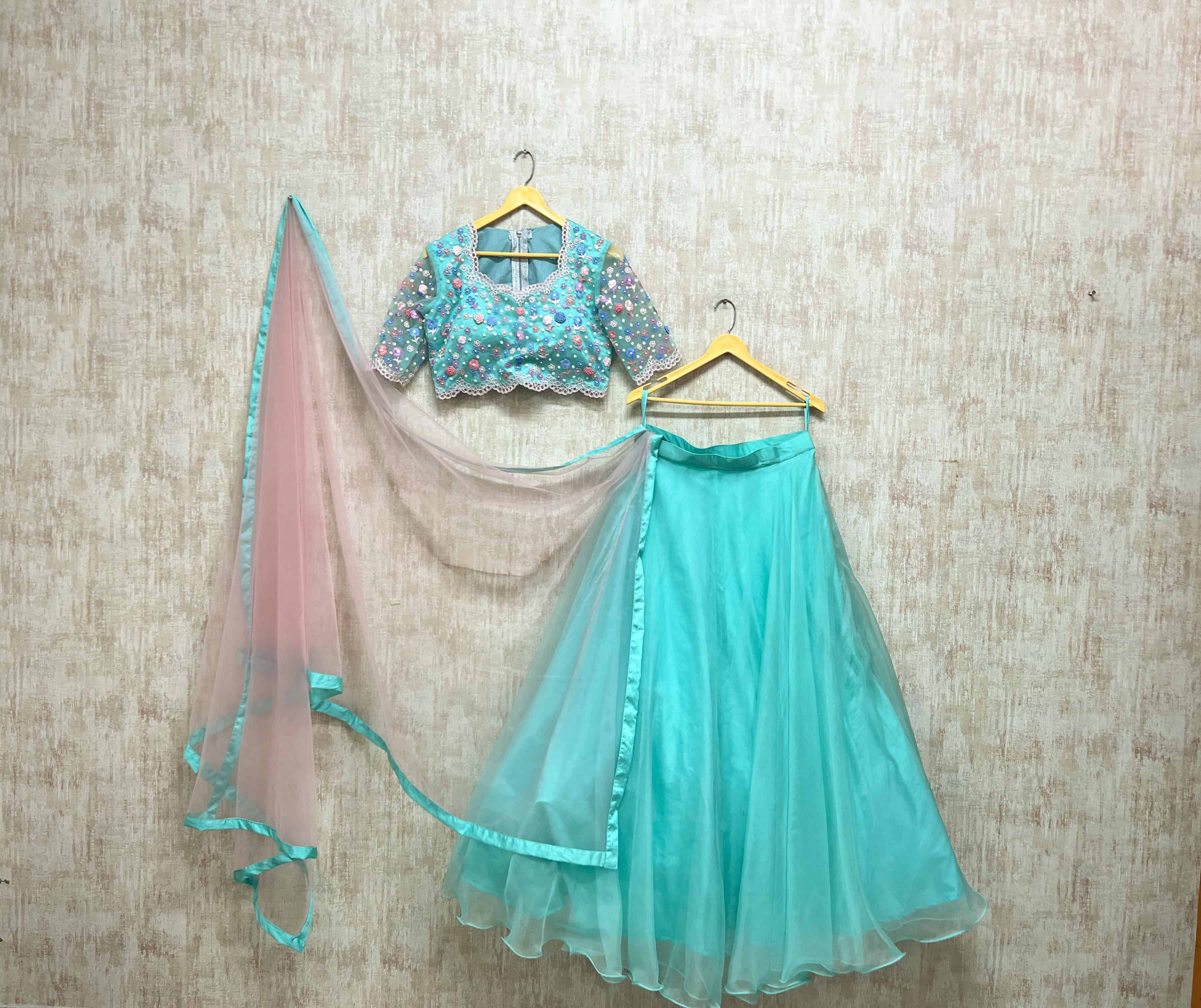 Aqua Floral Embroidered Lehenga