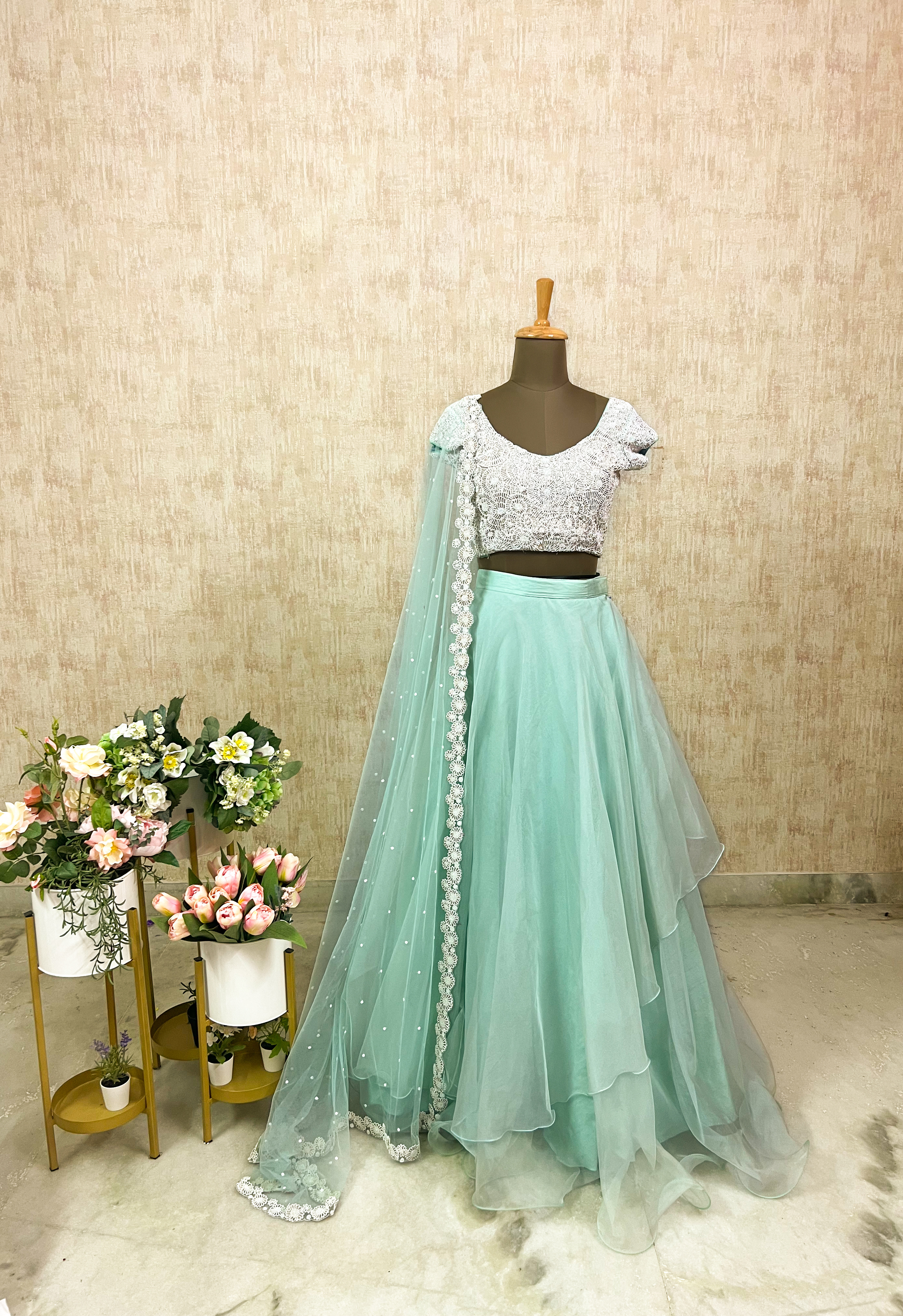 Mint Whisper Net Lehenga Set