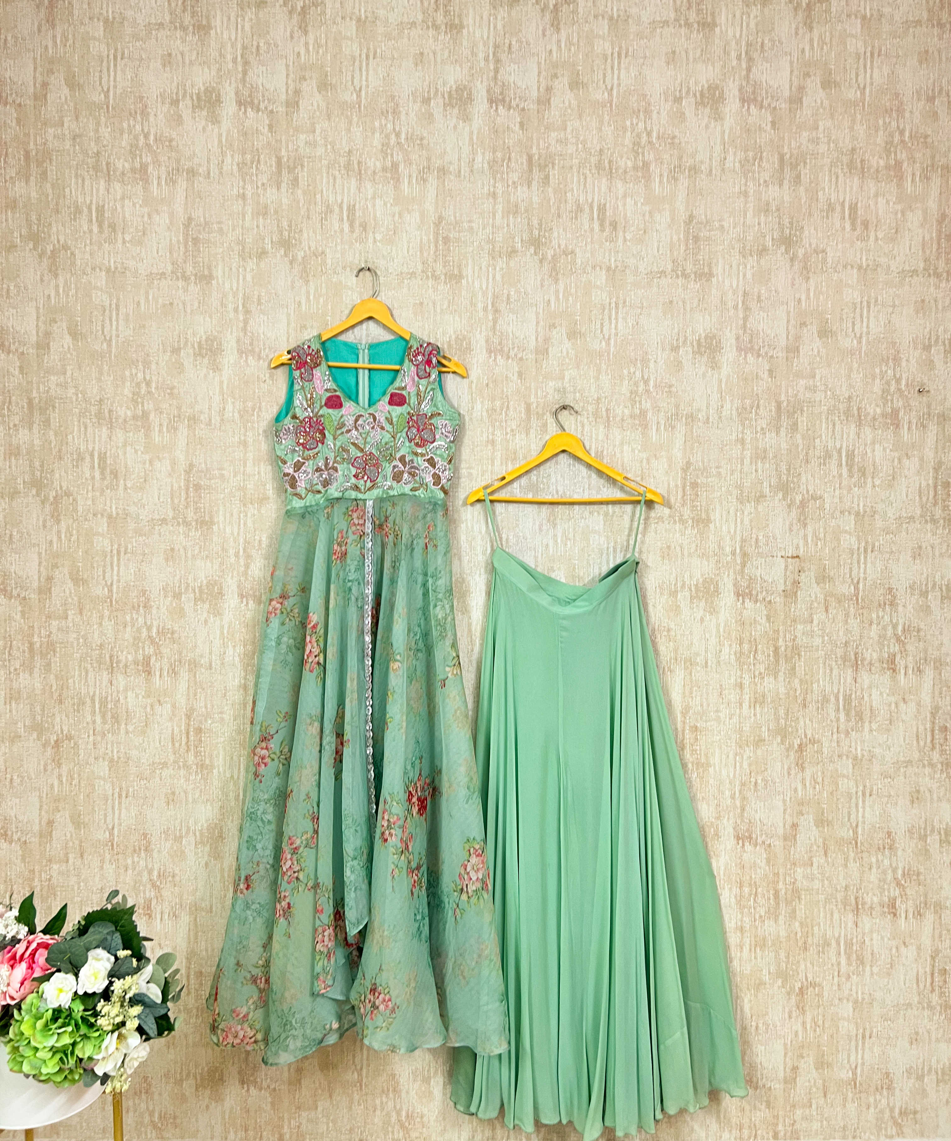 Mint floral slit dress