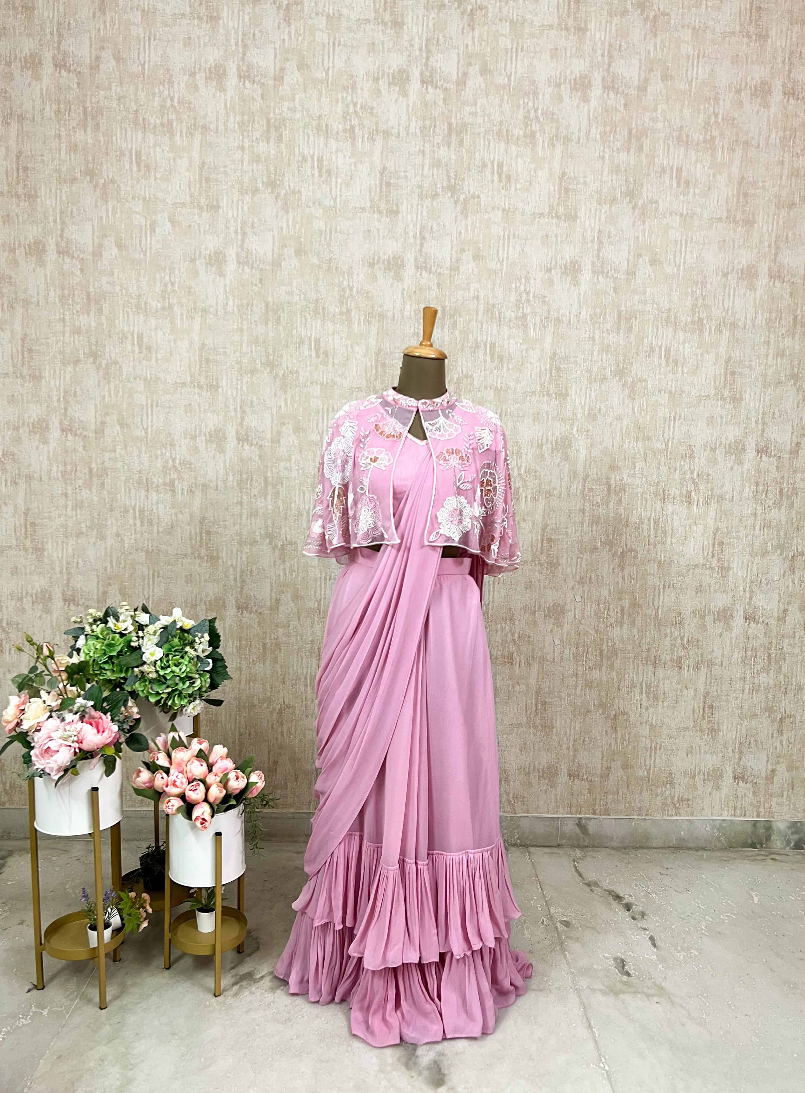 Pastel Pink Ruffle Saree