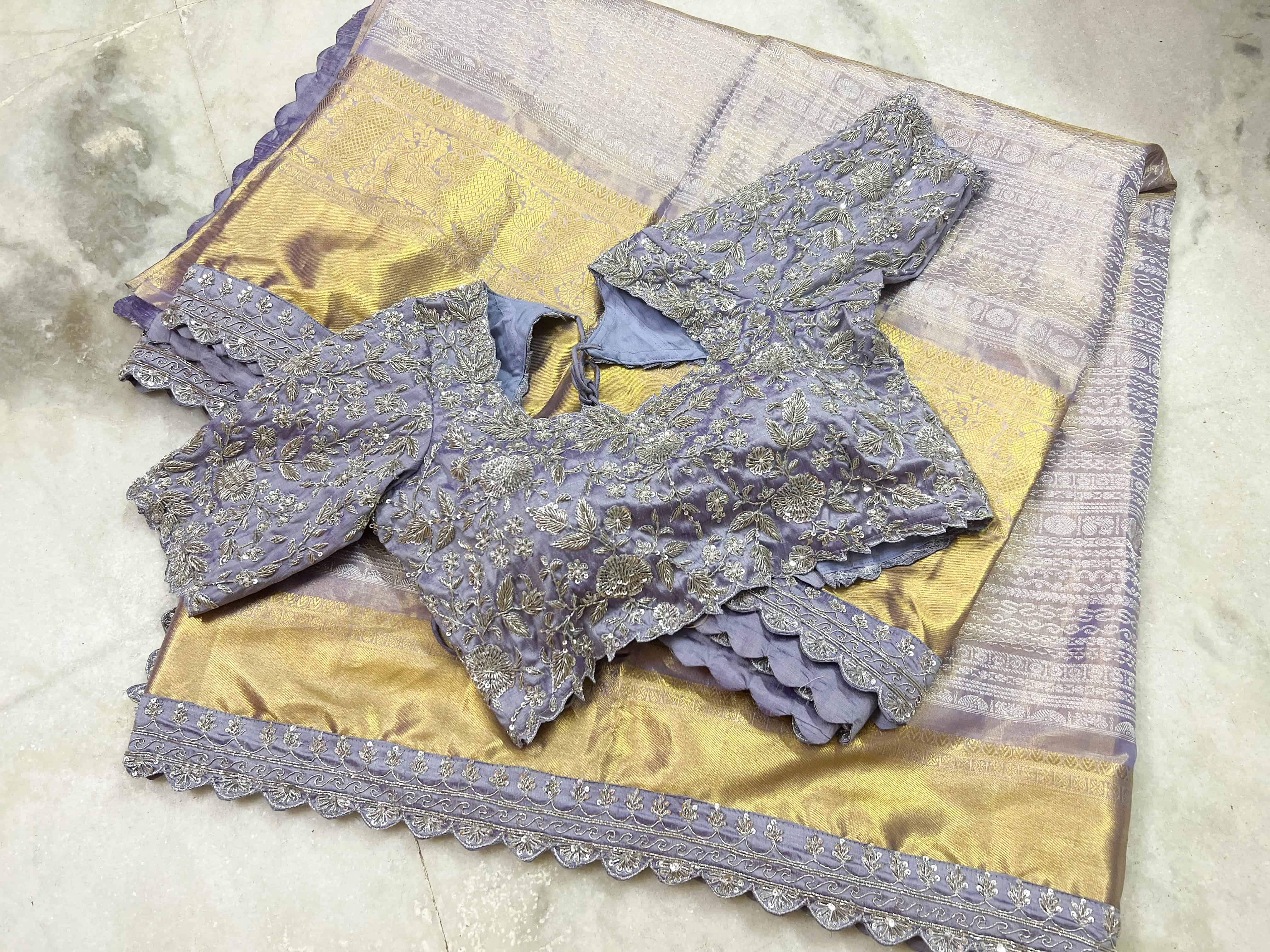 Lavender Embroidered Saree Set