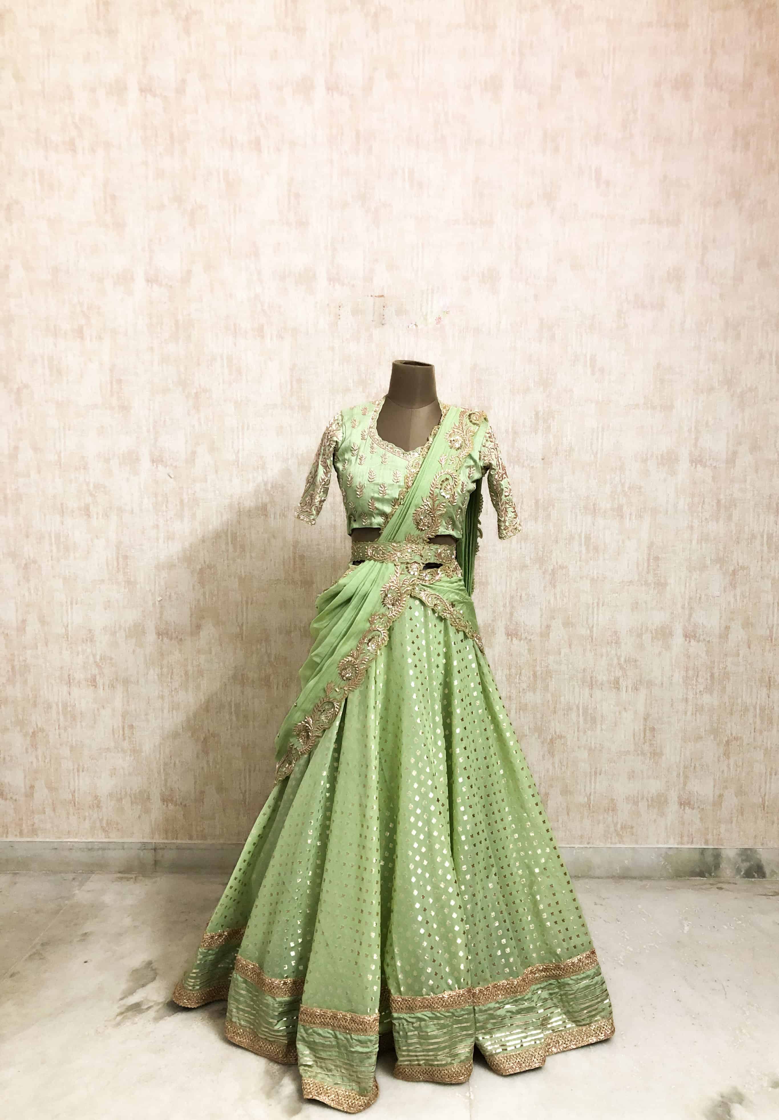 Elegant Mint Green Embroidered Lehenga Set