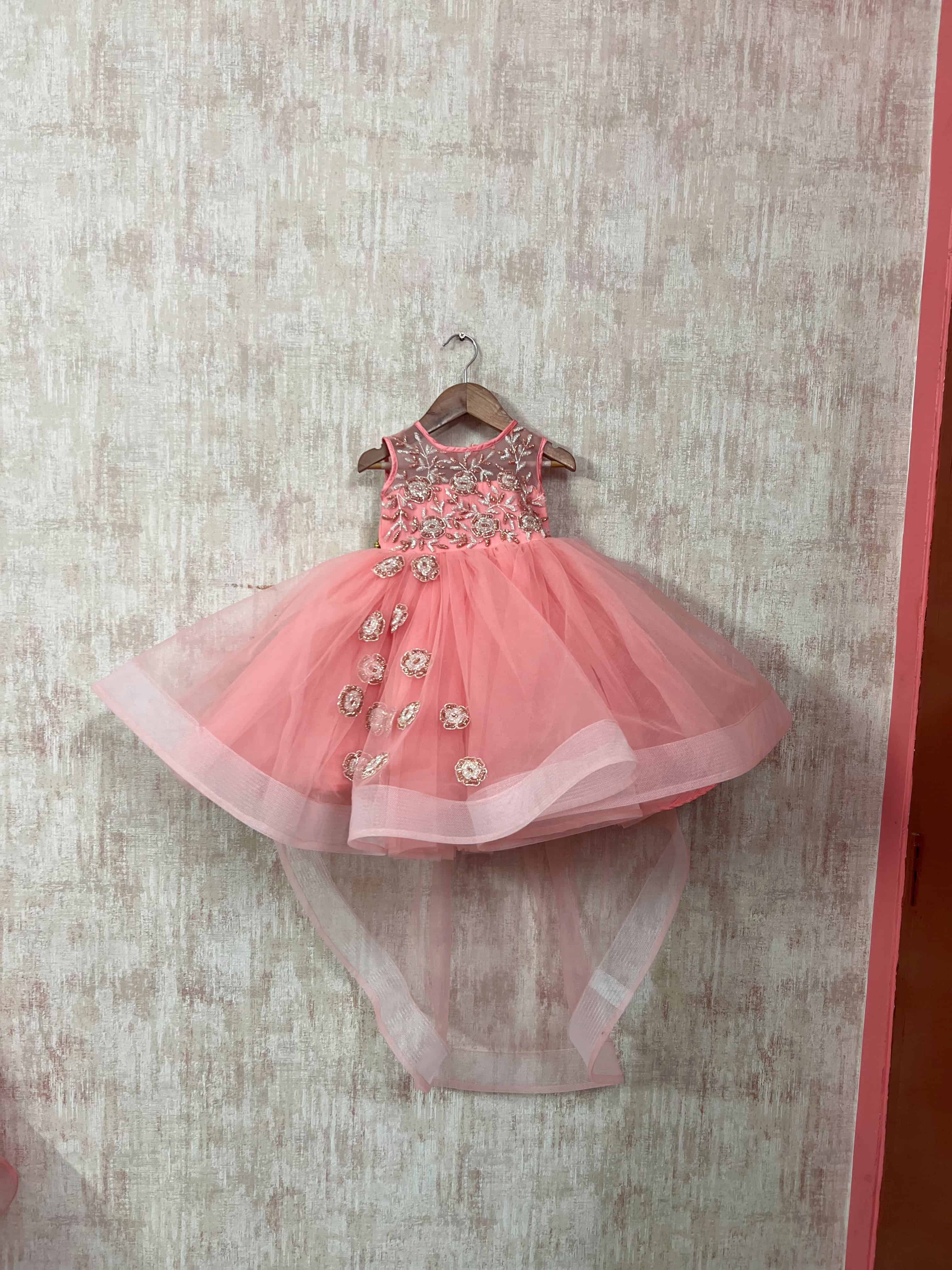 Peach Pink Floral High-Low Gown