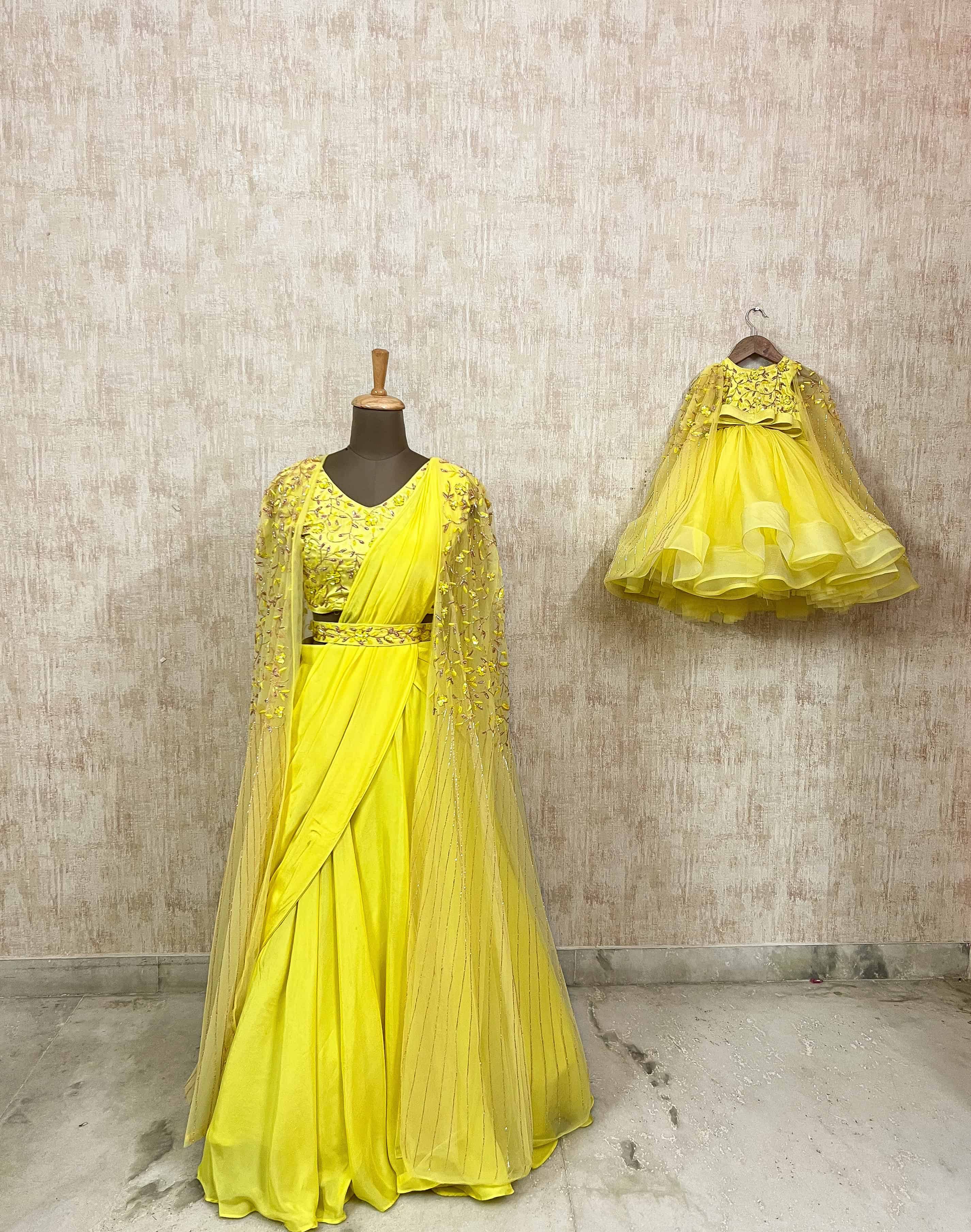 Mother-Daughter Yellow Embellished Gown Set
