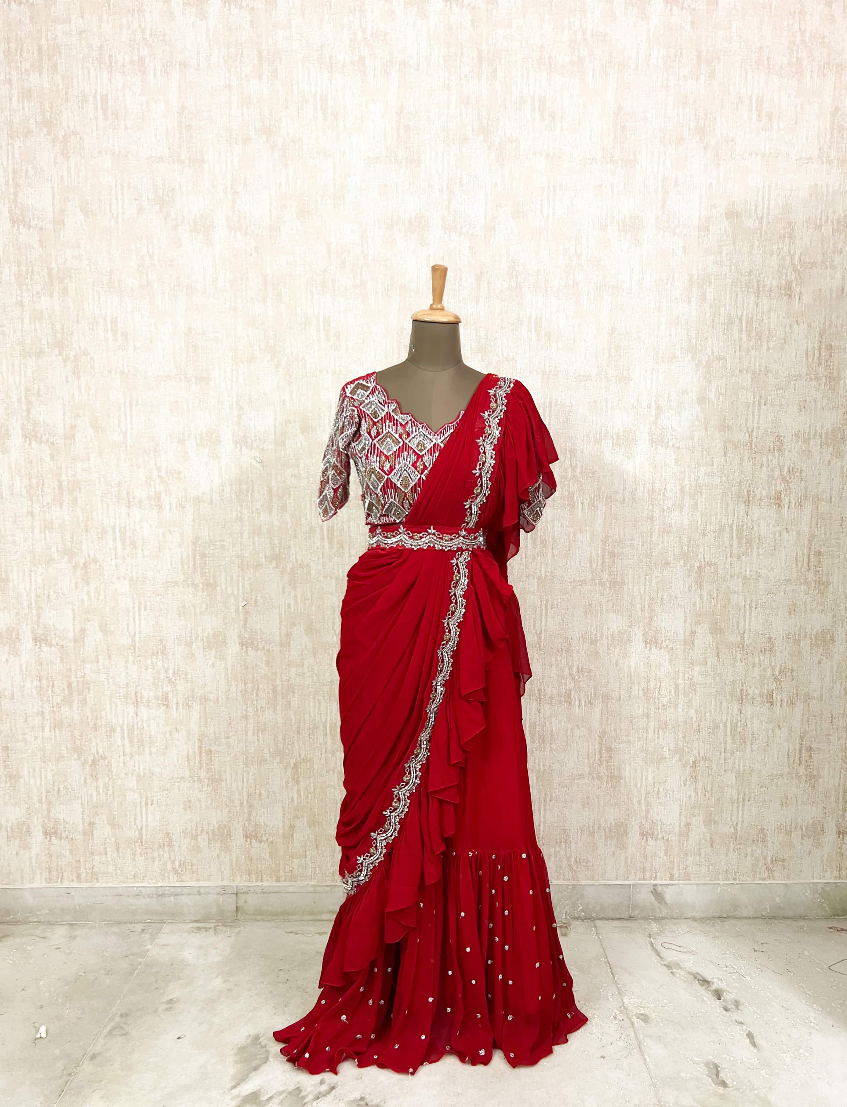 Red Embroidered Georgette Saree