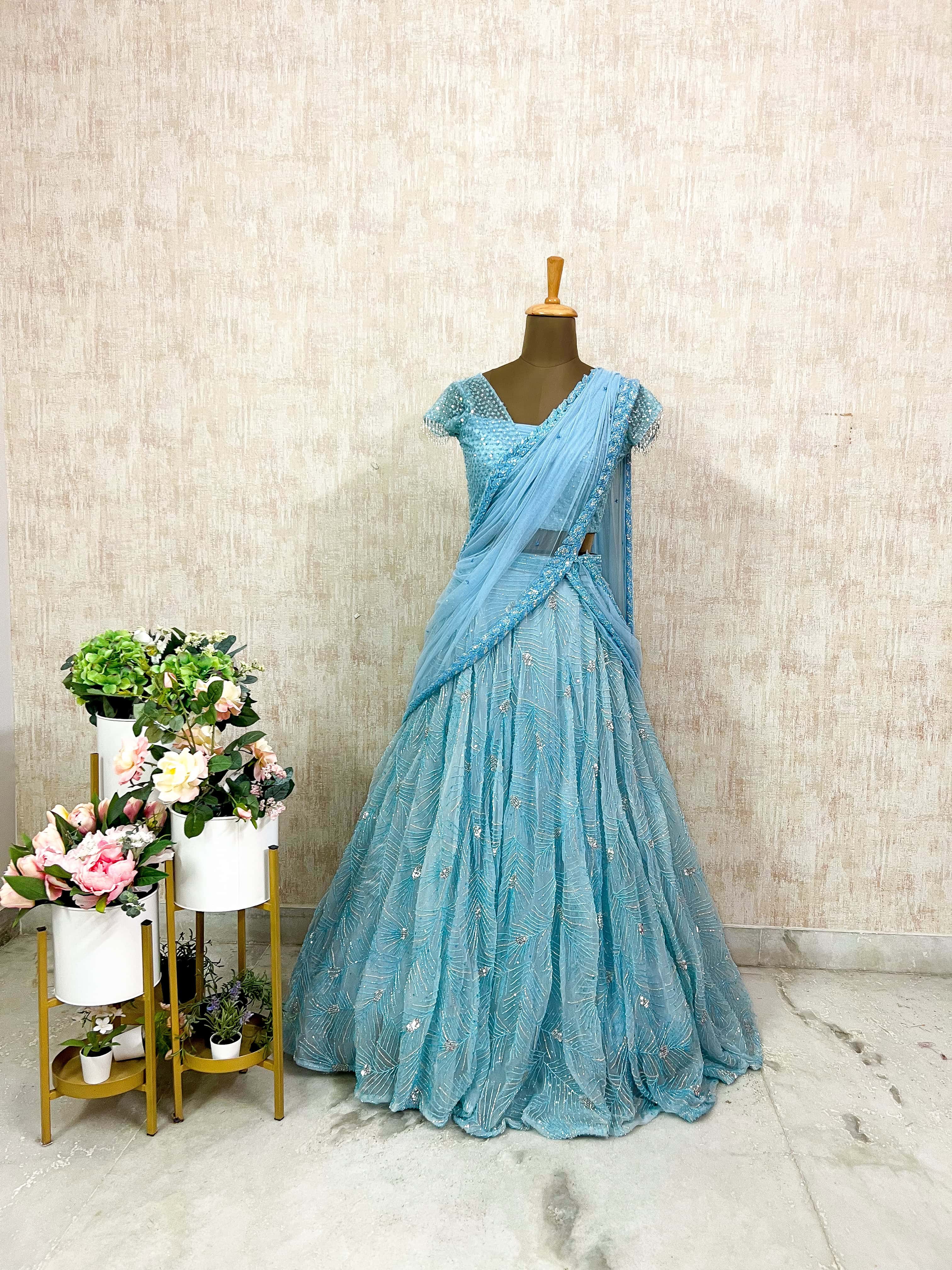 Blue Ethereal Net Lehenga Set