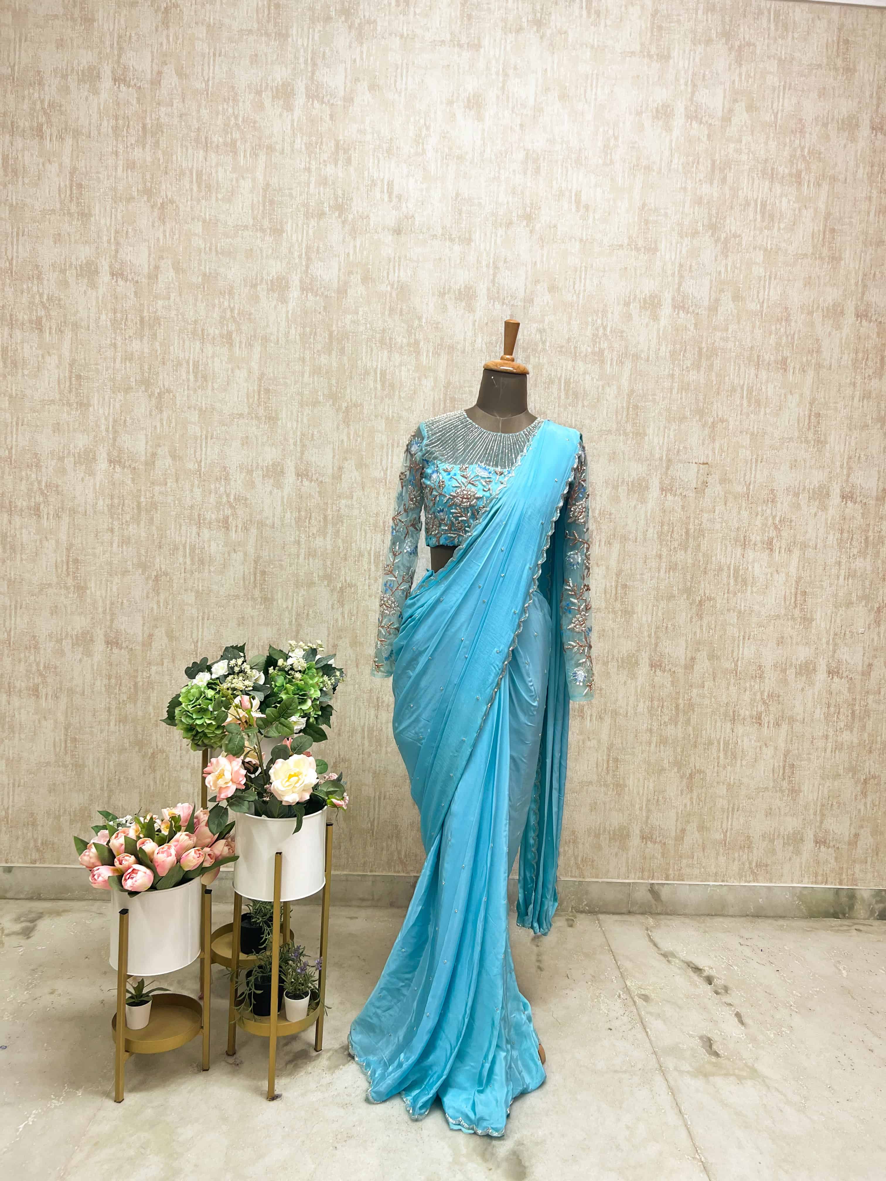 Elegant Blue Net Saree
