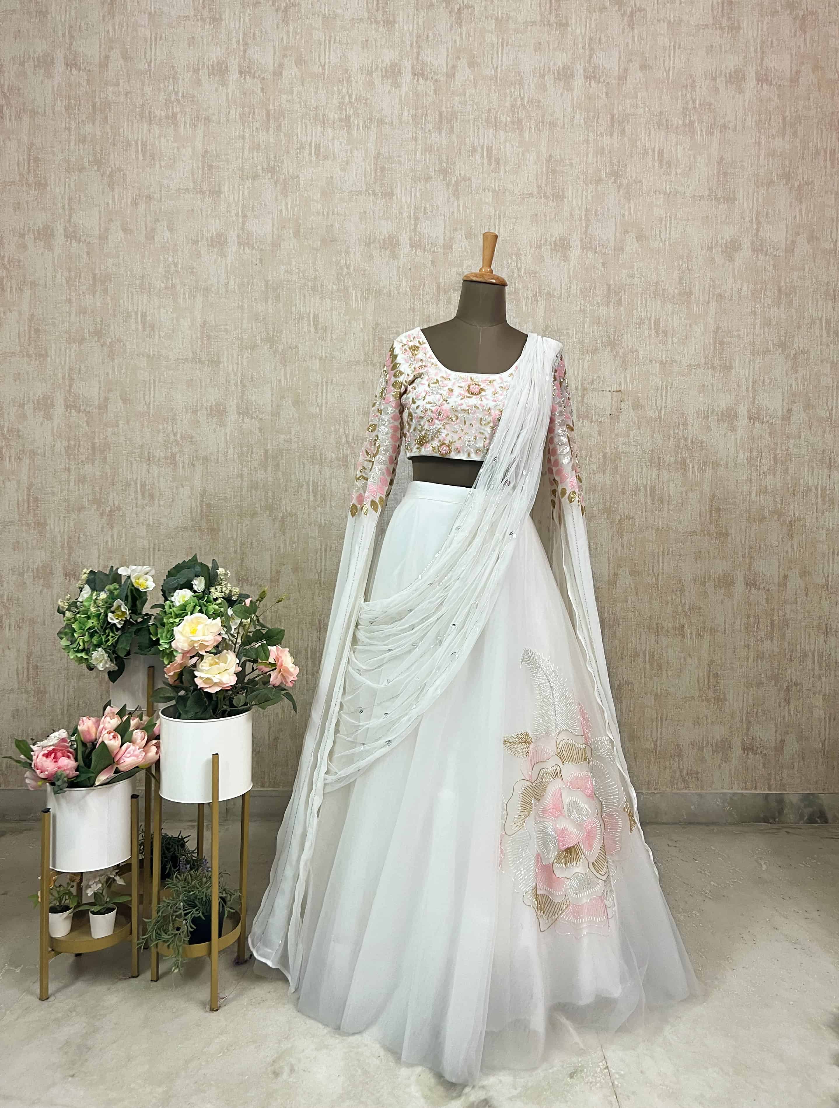 White Floral Lehenga Set