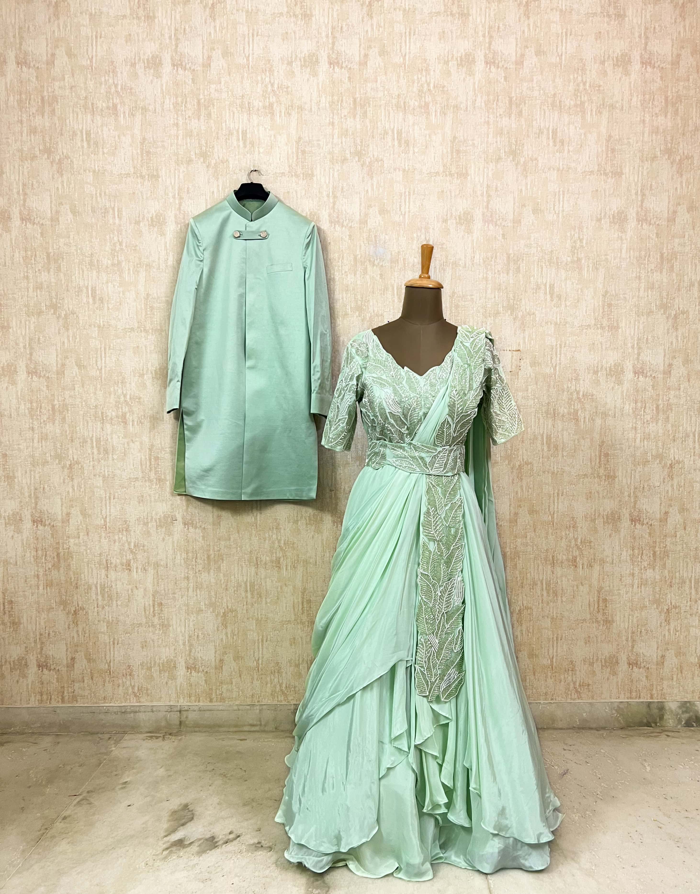 Pastel Mint Elegance Couple Ensemble