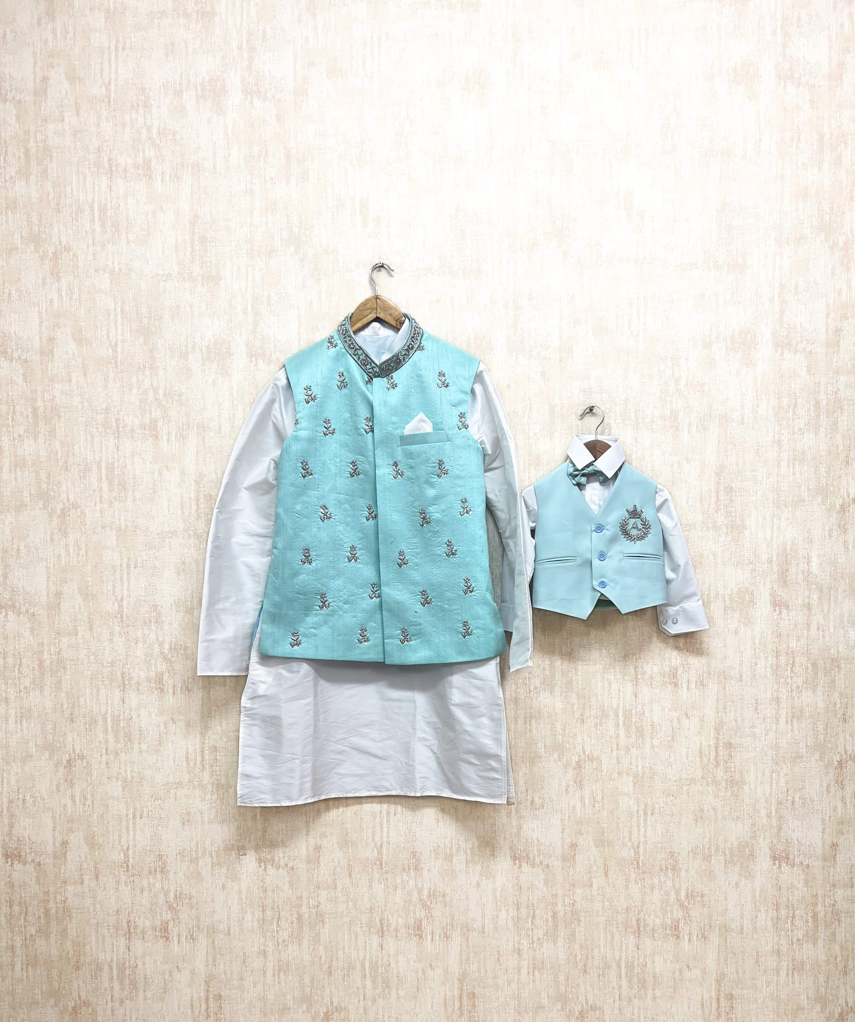 Aqua Blue Embroidered Kurta Set.