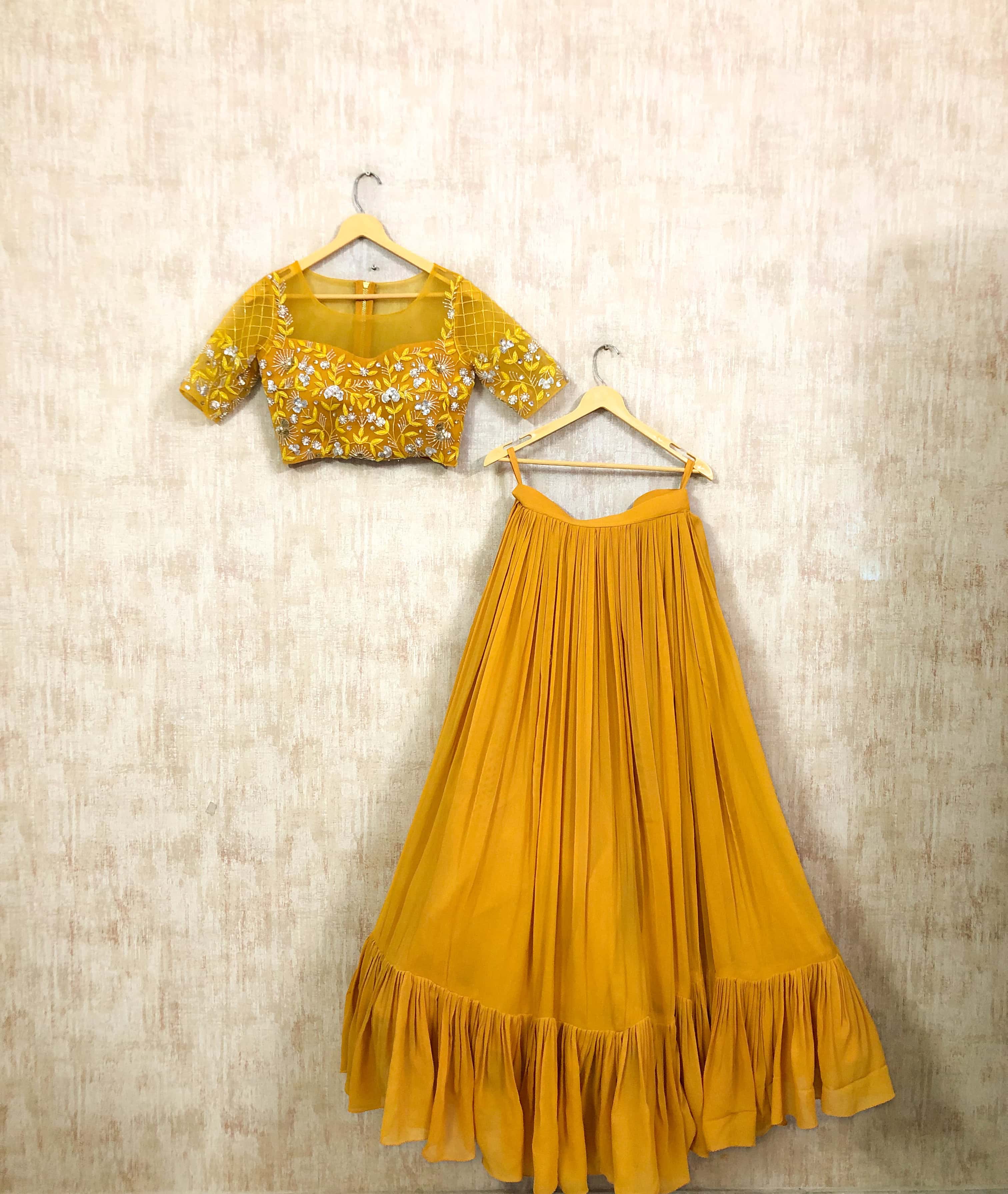 Mustard Yellow Embroidered Lehenga Set