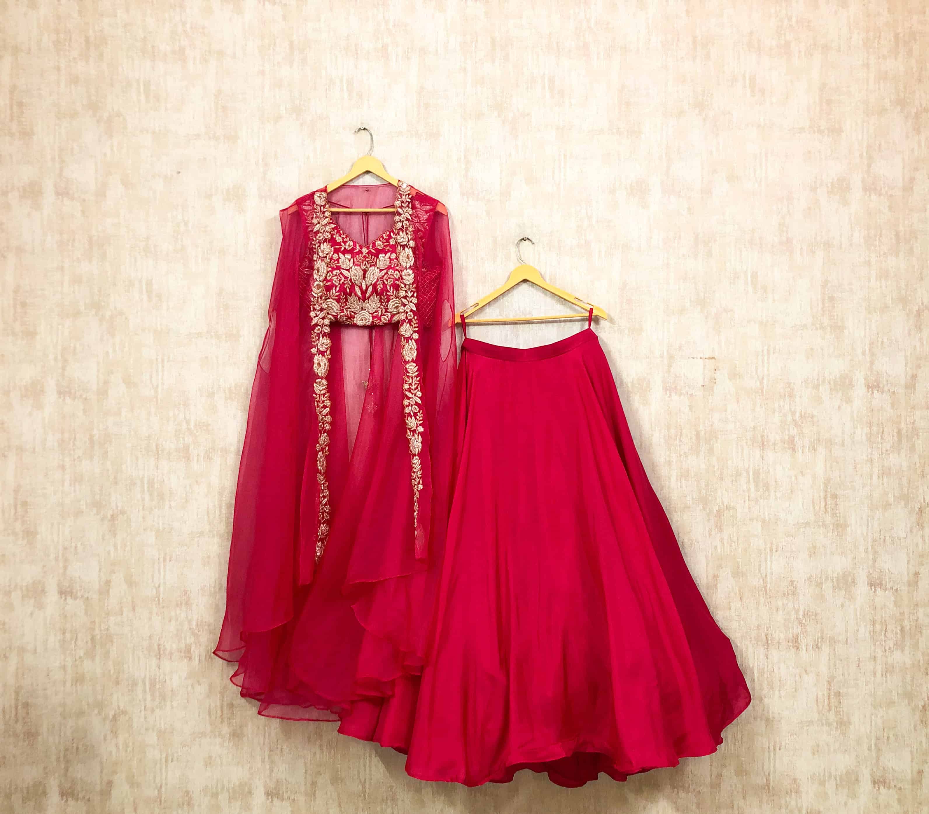 Red Embroidered Lehenga Set