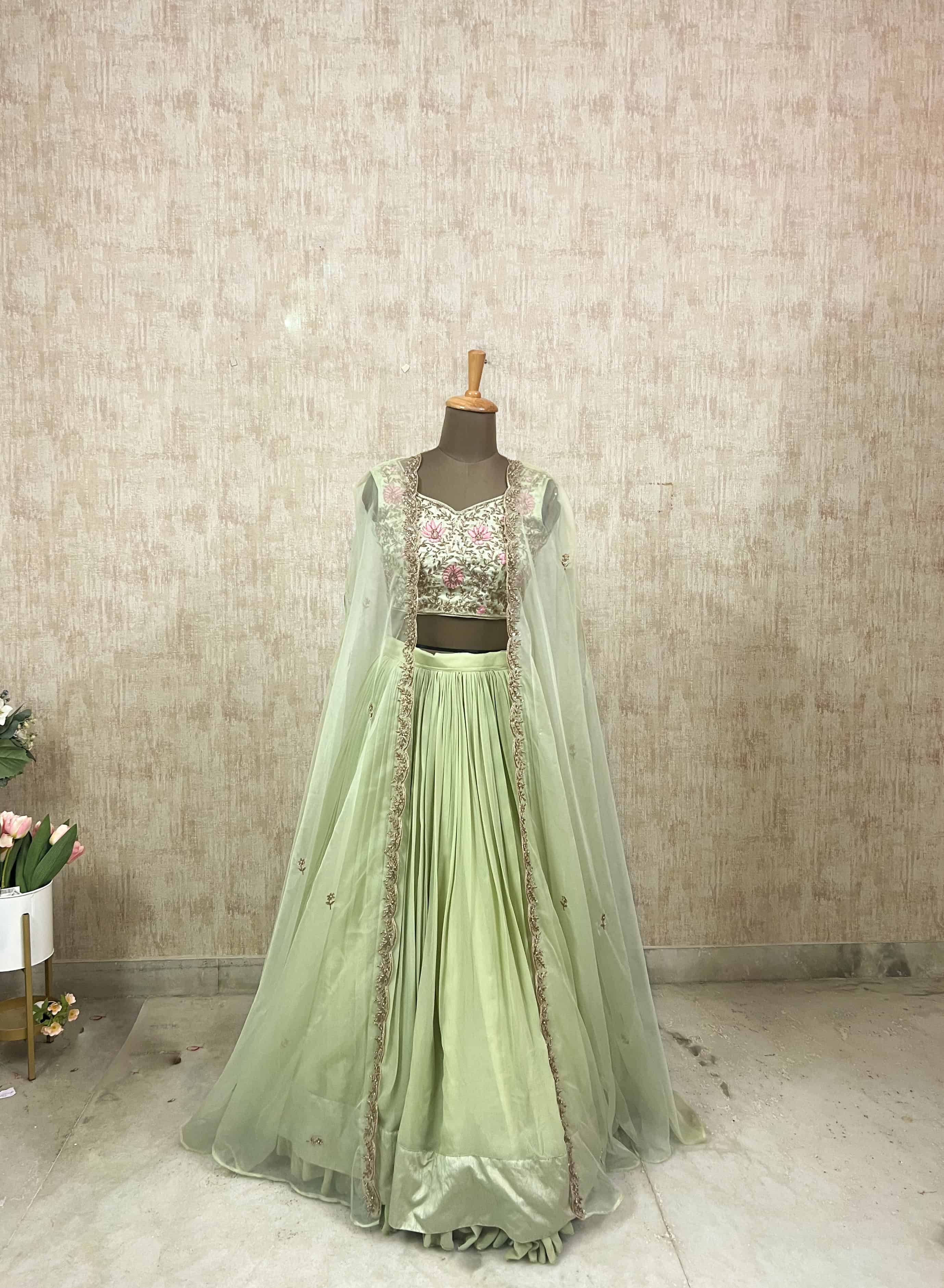 Pastel Green Embroidered Lehenga Set