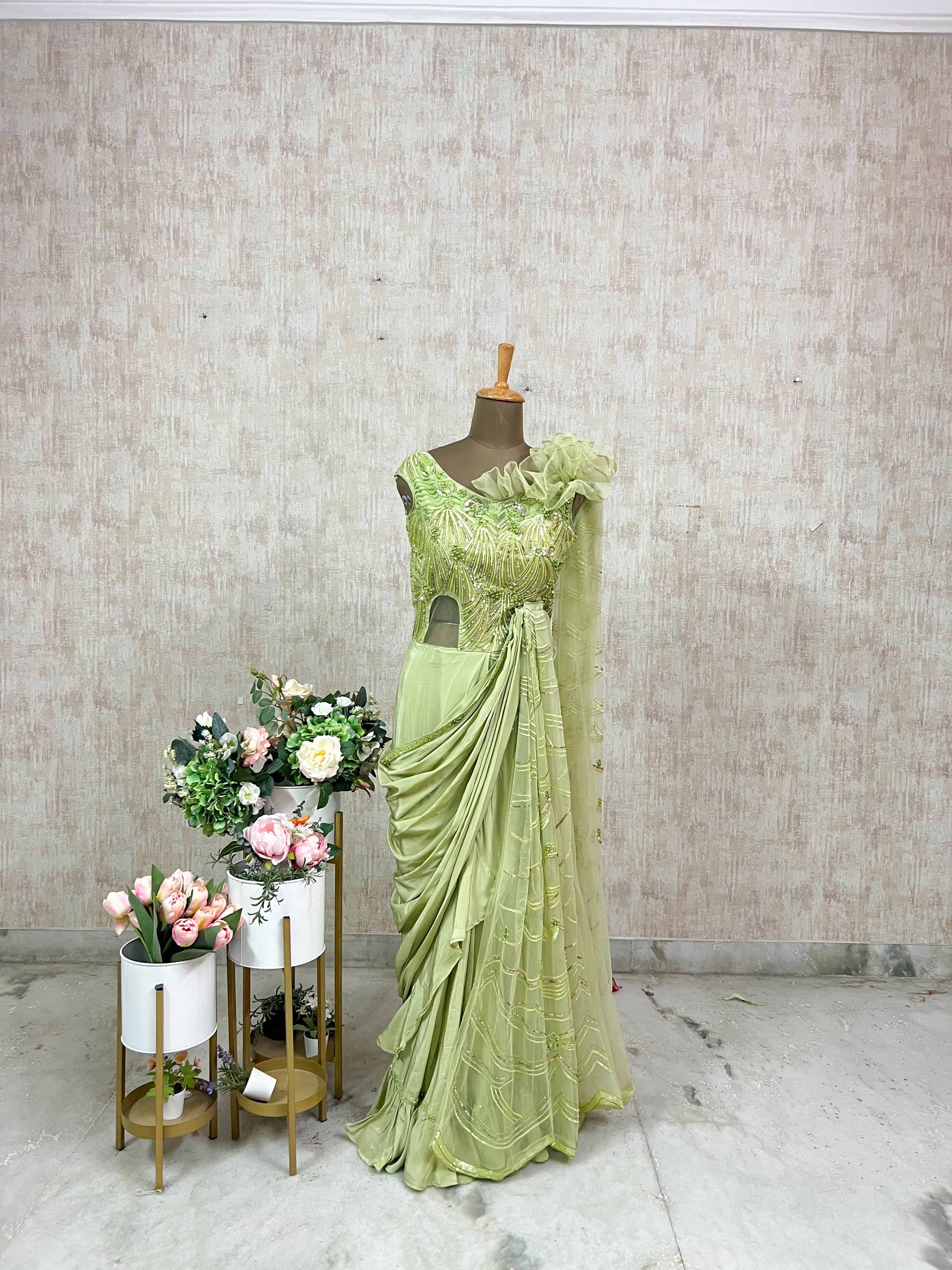 Lime Green Draped Gown