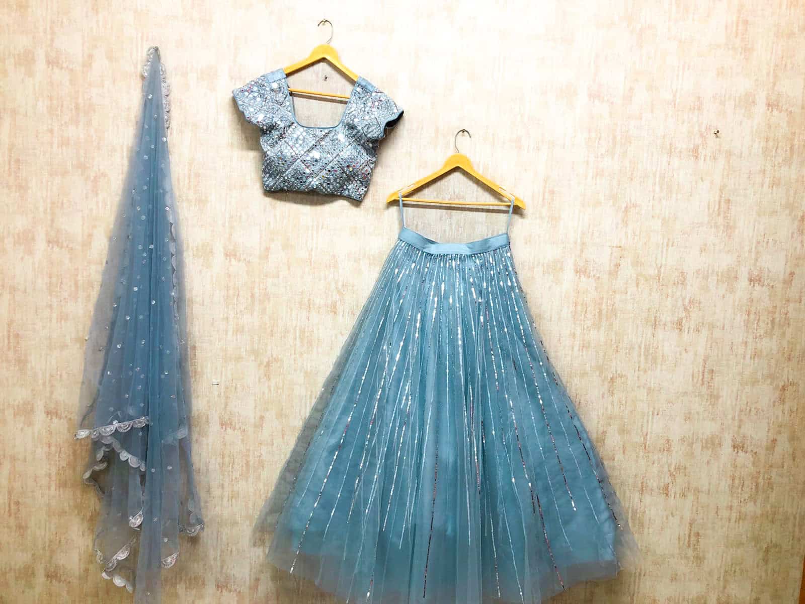 Powder Blue Sequin Lehenga Set
