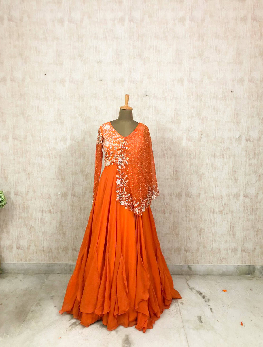 Tangerine Orange Embellished Gown