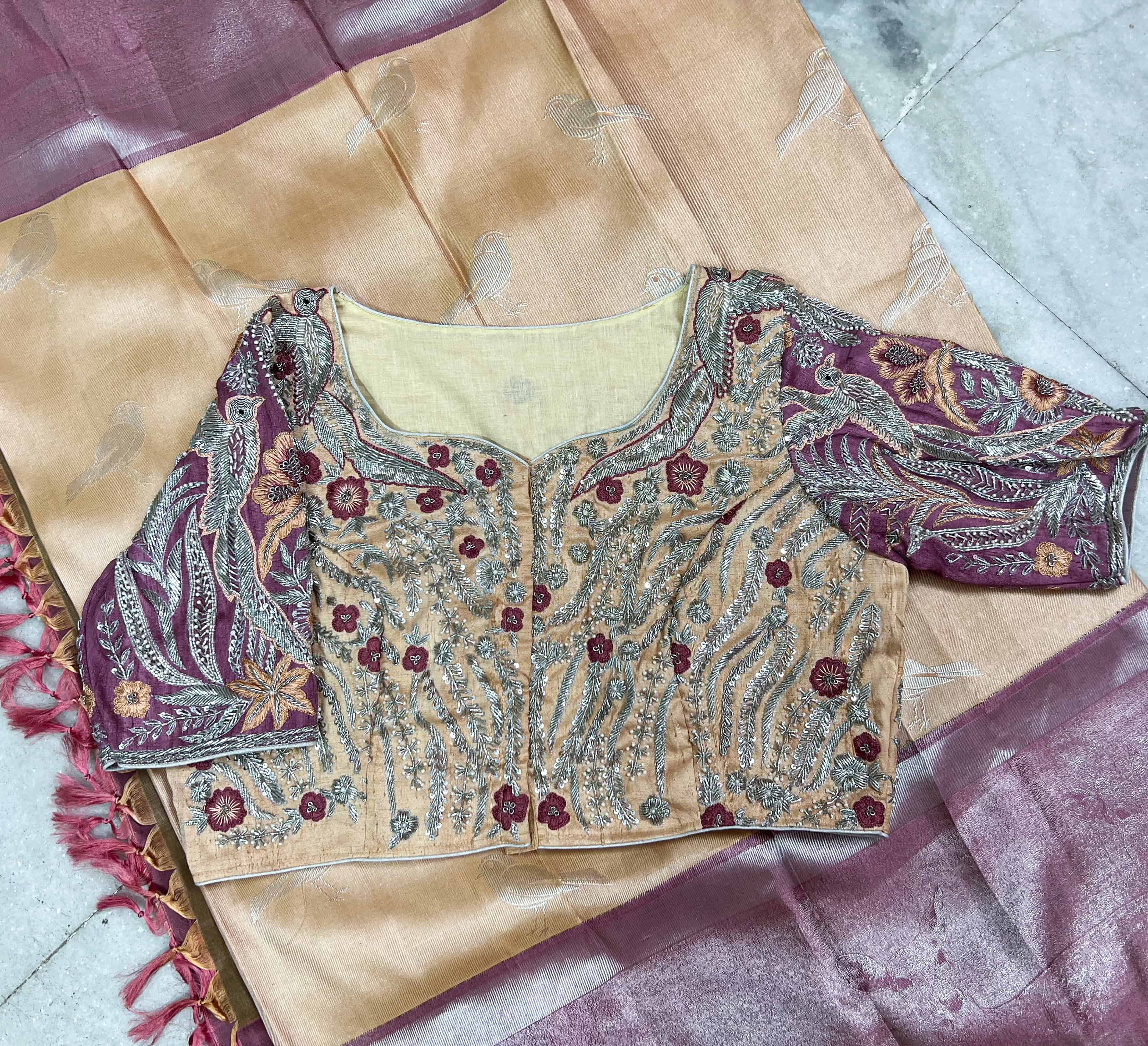 Embroidered Silk Blouse with Saree