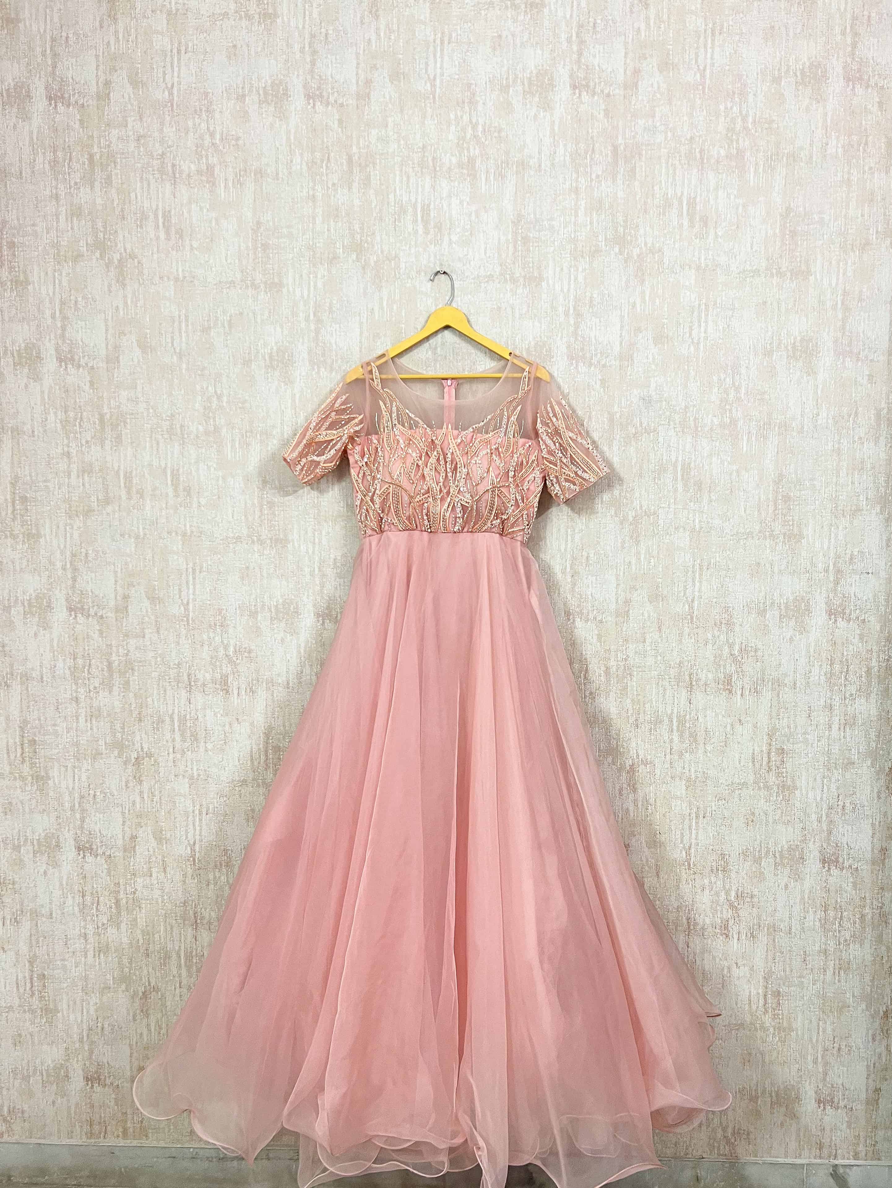 Blush Beaded Net Gown