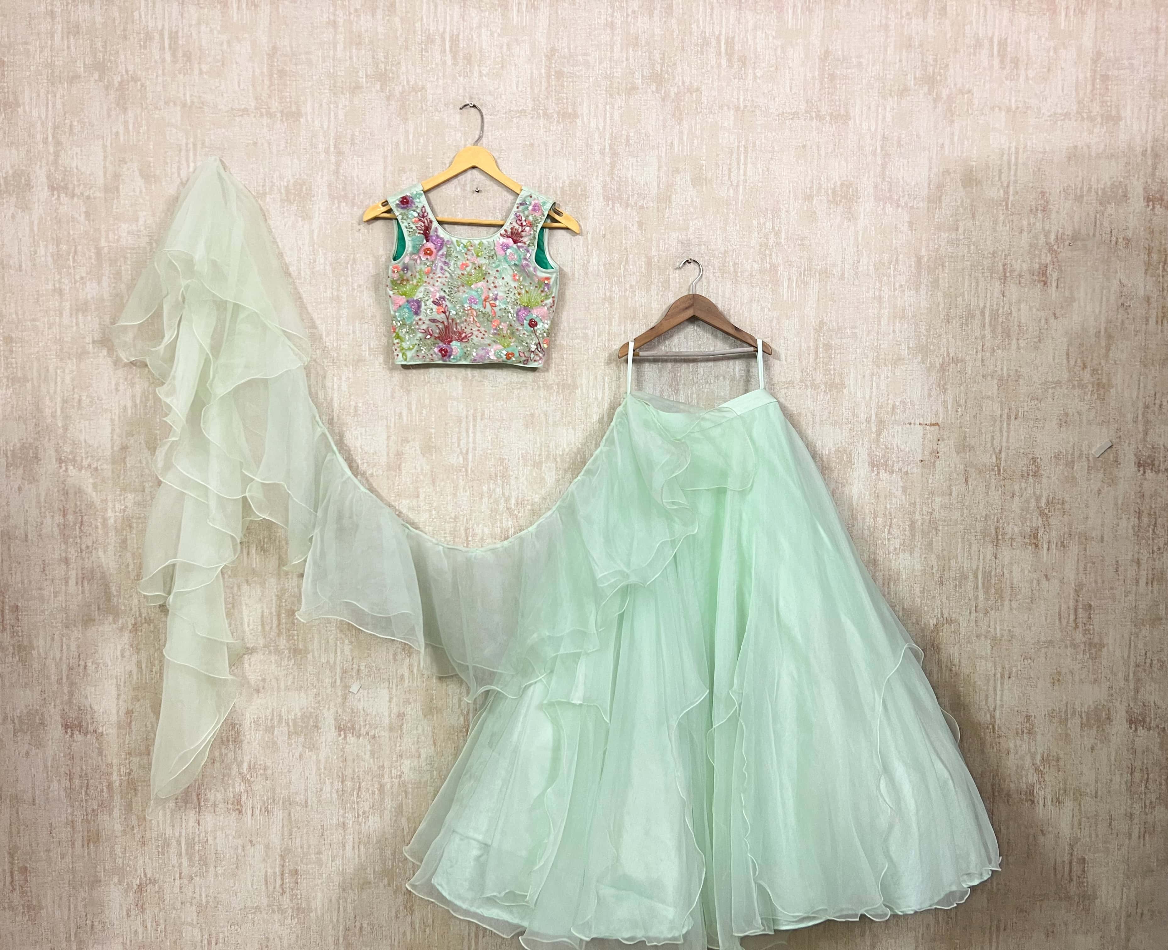 Pastel Mint Ruffled Lehenga Set