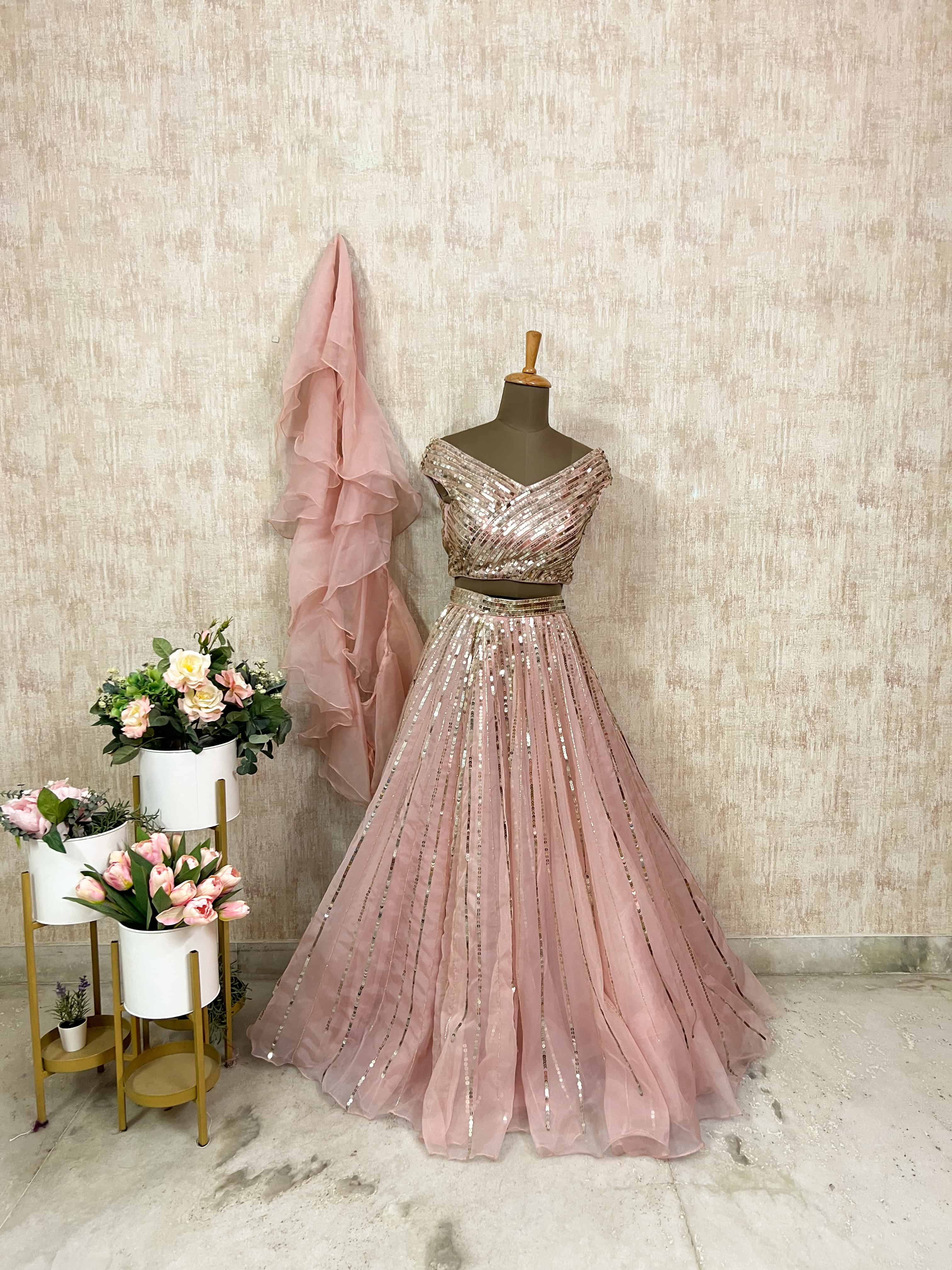 Blush Pink Sequined Lehenga Set