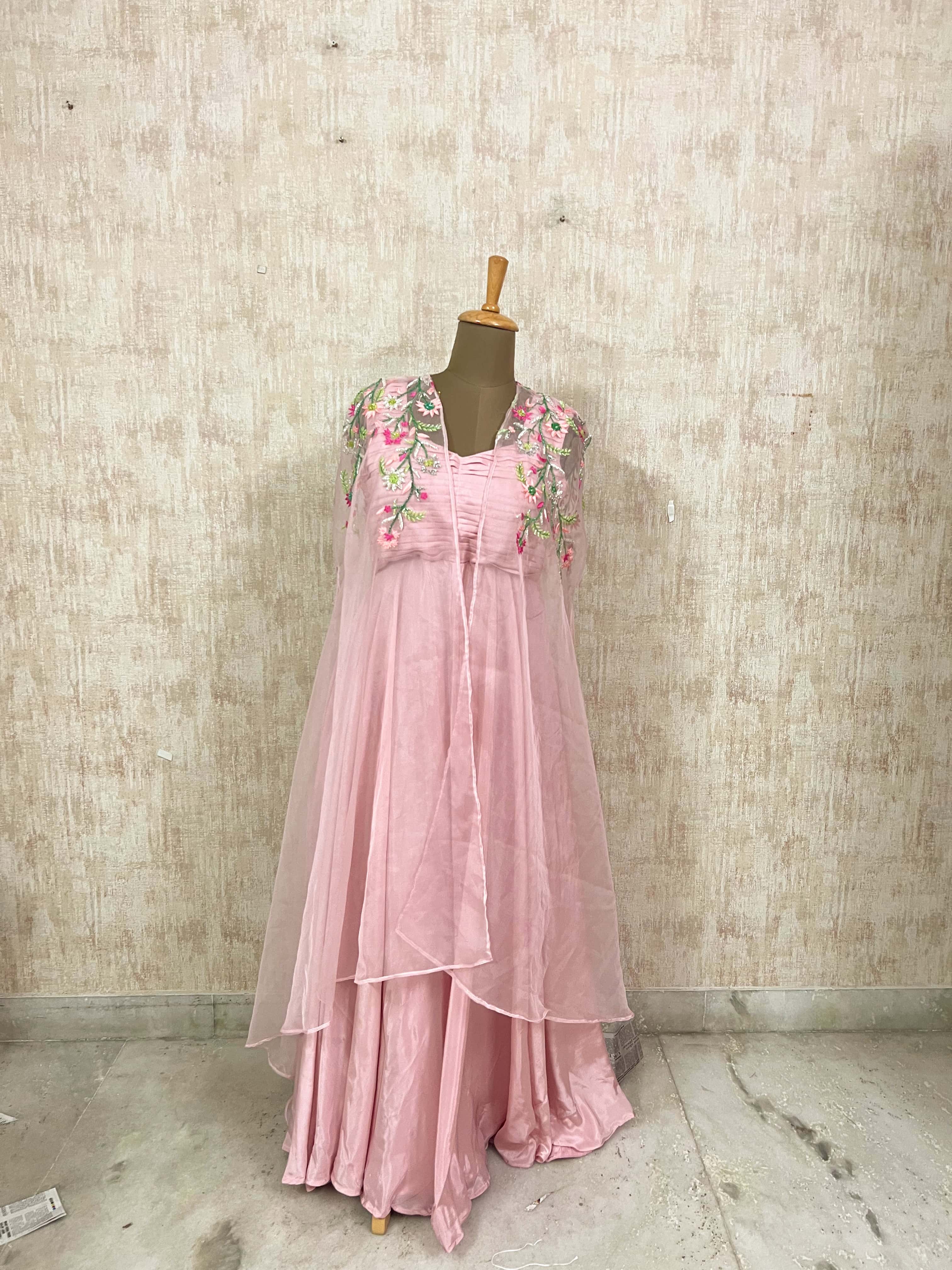 Elegant Blush Pink Layered Gown Set